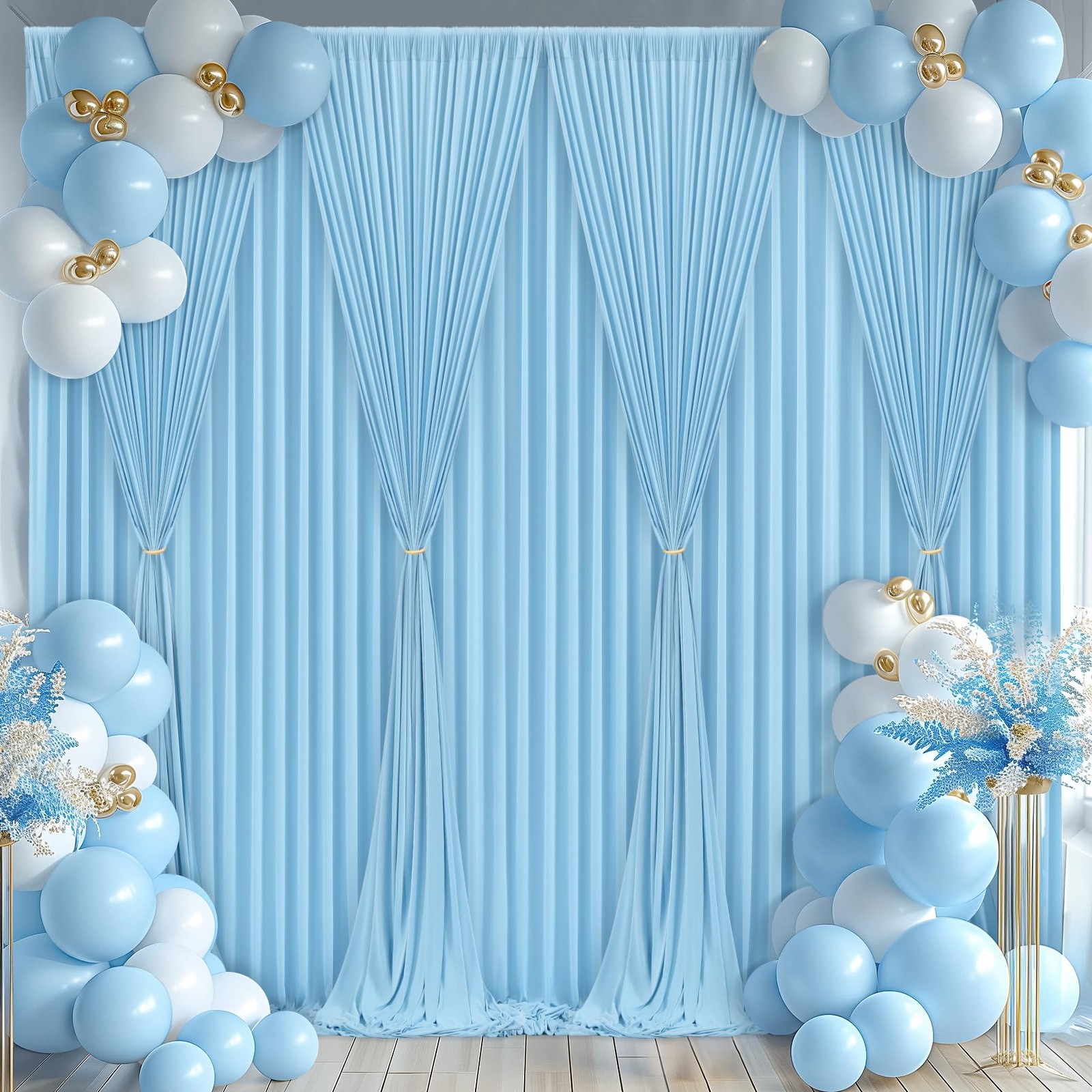 Blue Backdrop Curtains 4 Panels – -Free Light Blue Curtains Polyester Photogr…