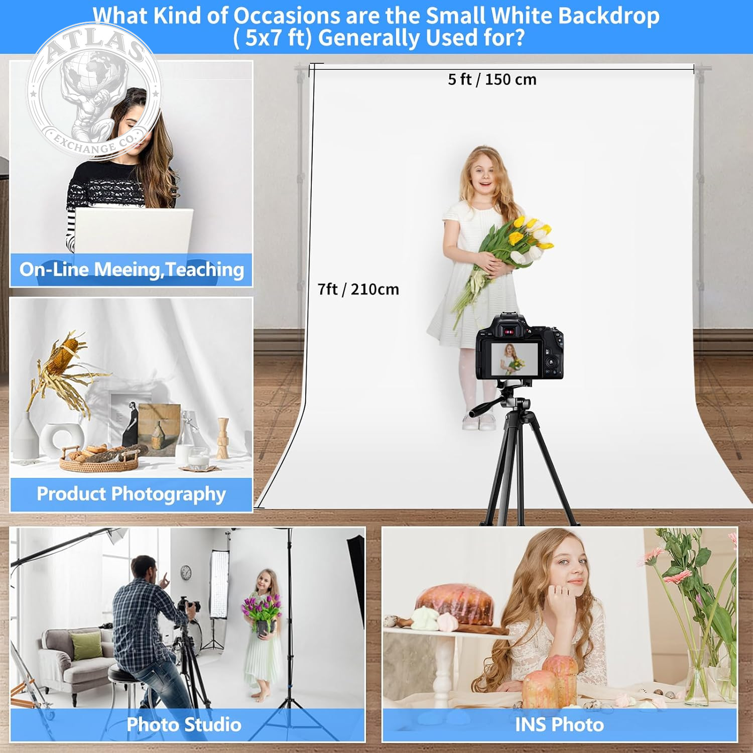 HEMMOTOP Photo Backdrop Curtains, 5X7 Ft White Backdrop for Photoshoot, White Ph