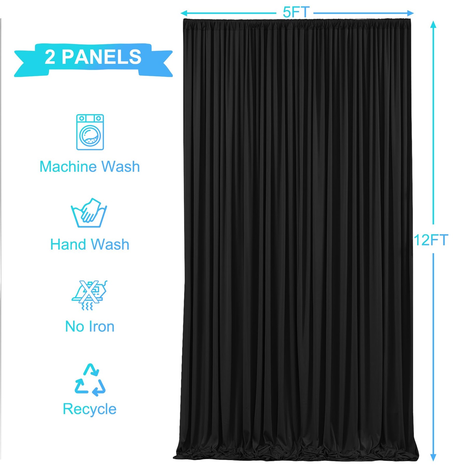 10x12ft Black Backdrop Curtains for Wedding/Photography 5ft x 12ft Drapes