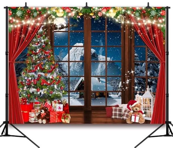 Black 7x5FT Black Window Backdrop for Christmas Trees & Santa