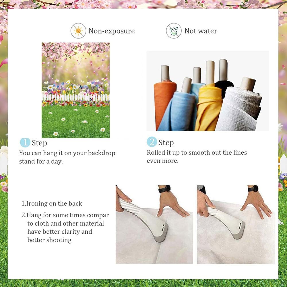 Spring Easter Backdrop 5×7 Ft Pink Flowers Green Lawn Photography Background