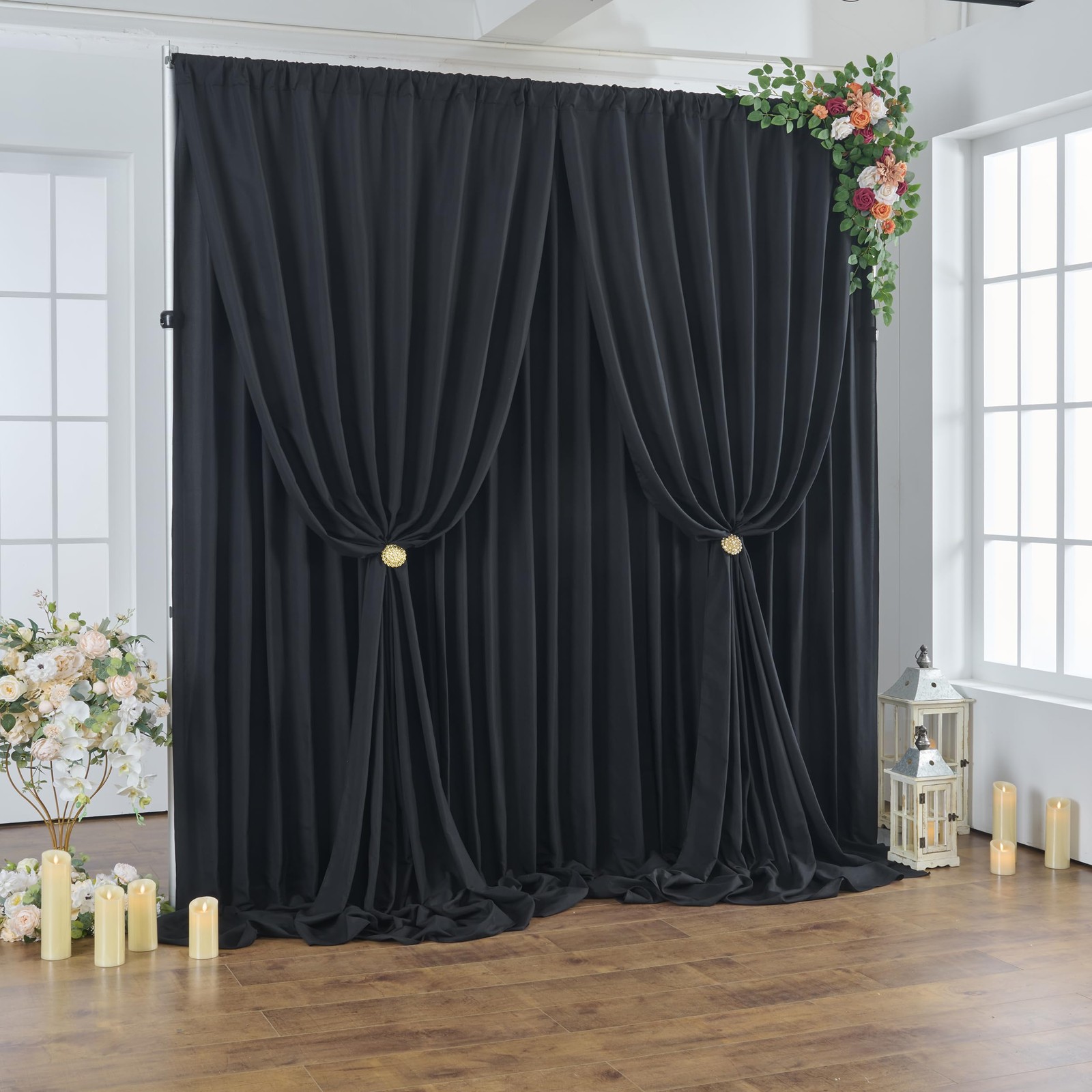 20x10FT Black Backdrop Curtains for Party, 4 Panels 5x10FT Thick Polyester Ba…