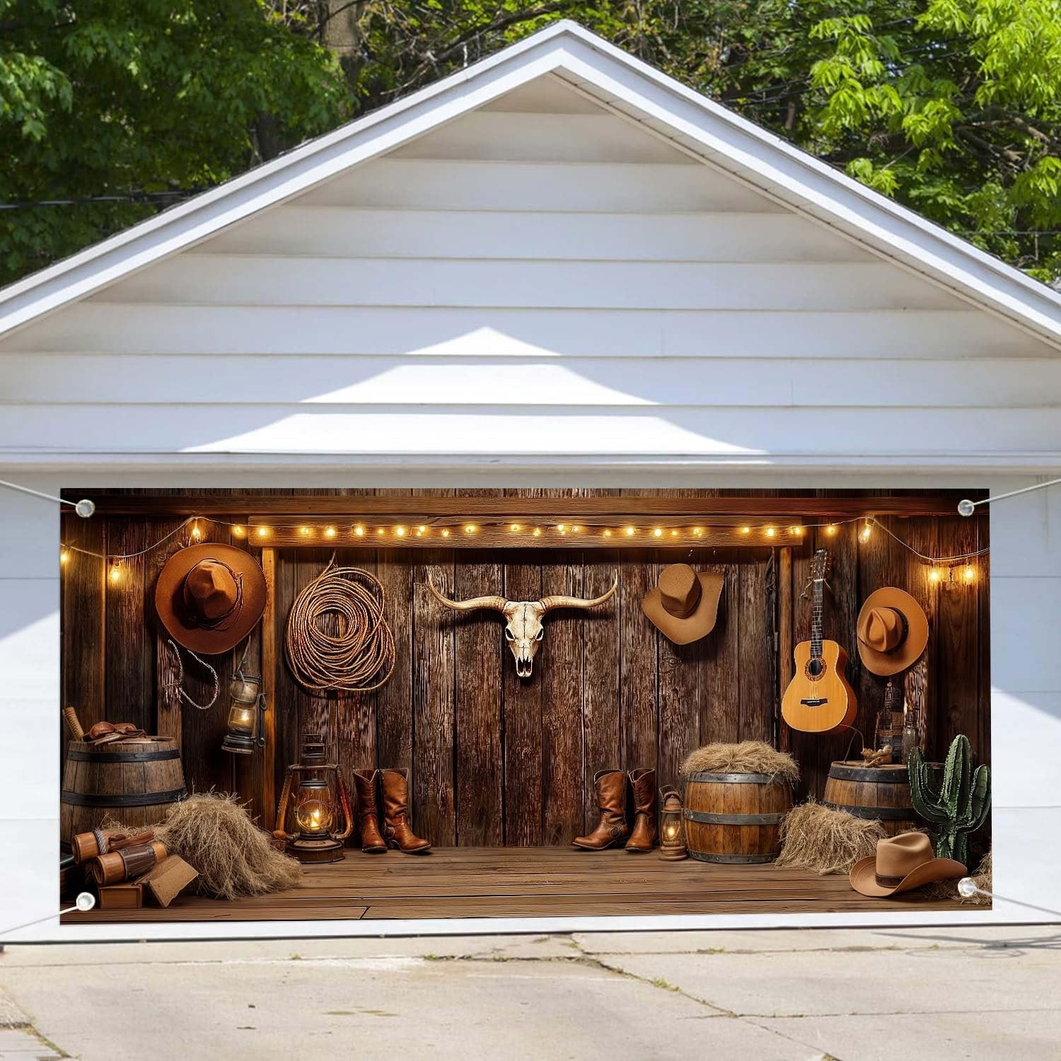 Western Cowboy Garage Door Cover Banner Decorations Backdrop Wild West Wooden…