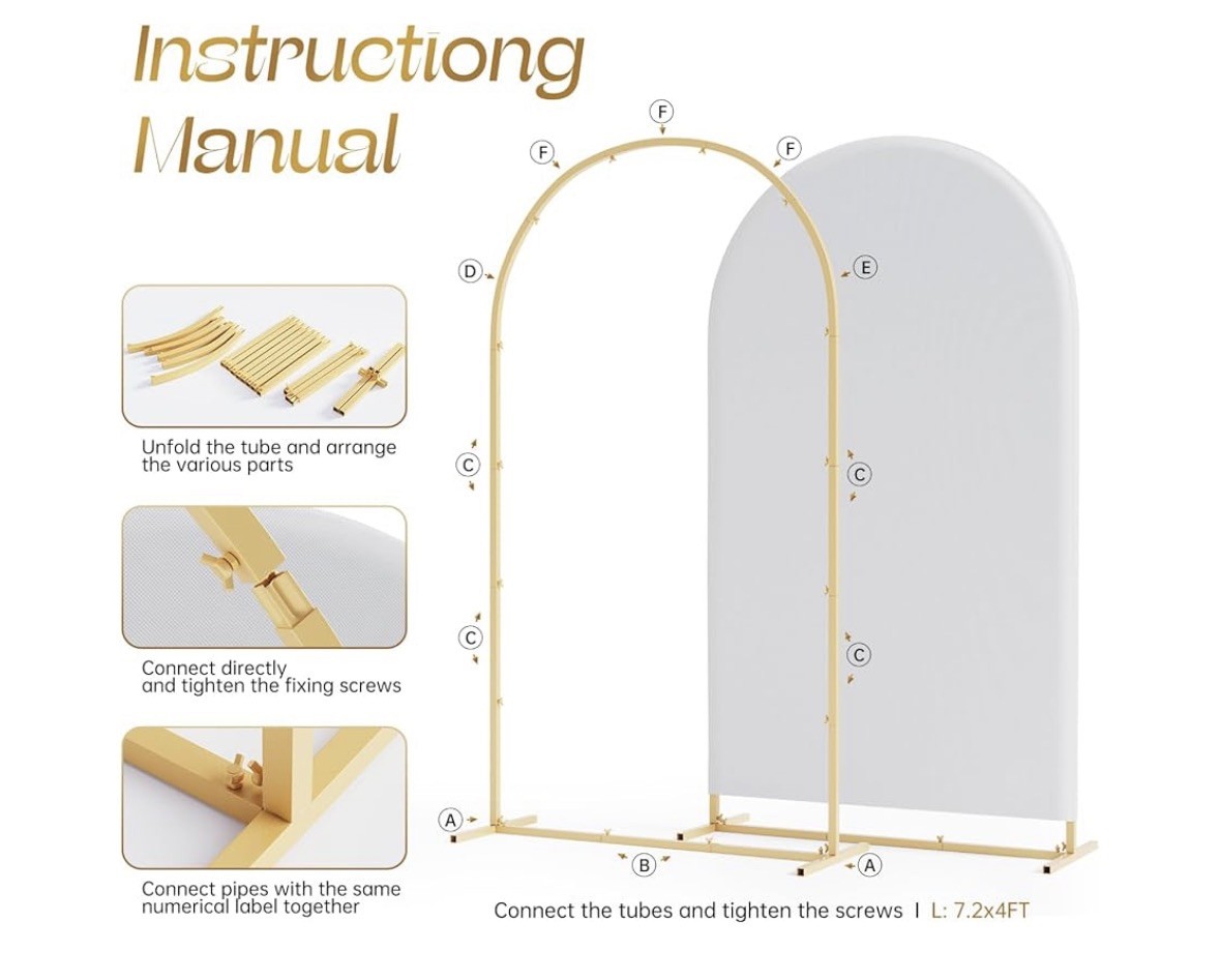 Set of 3 Metal Arch Backdrop Stand w/ Cover 7.2FT 6.6FT 6FT Wedding Backdrop