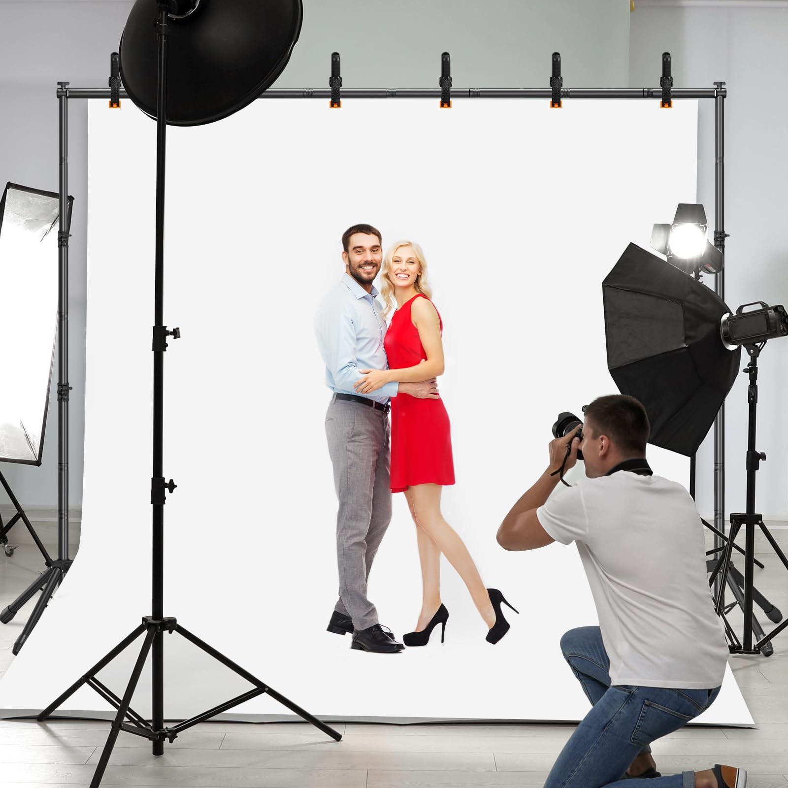 3-in-1 Backdrop Stand Kit 10×8.5 ft for Photography Studio, T-Shape Backdrops