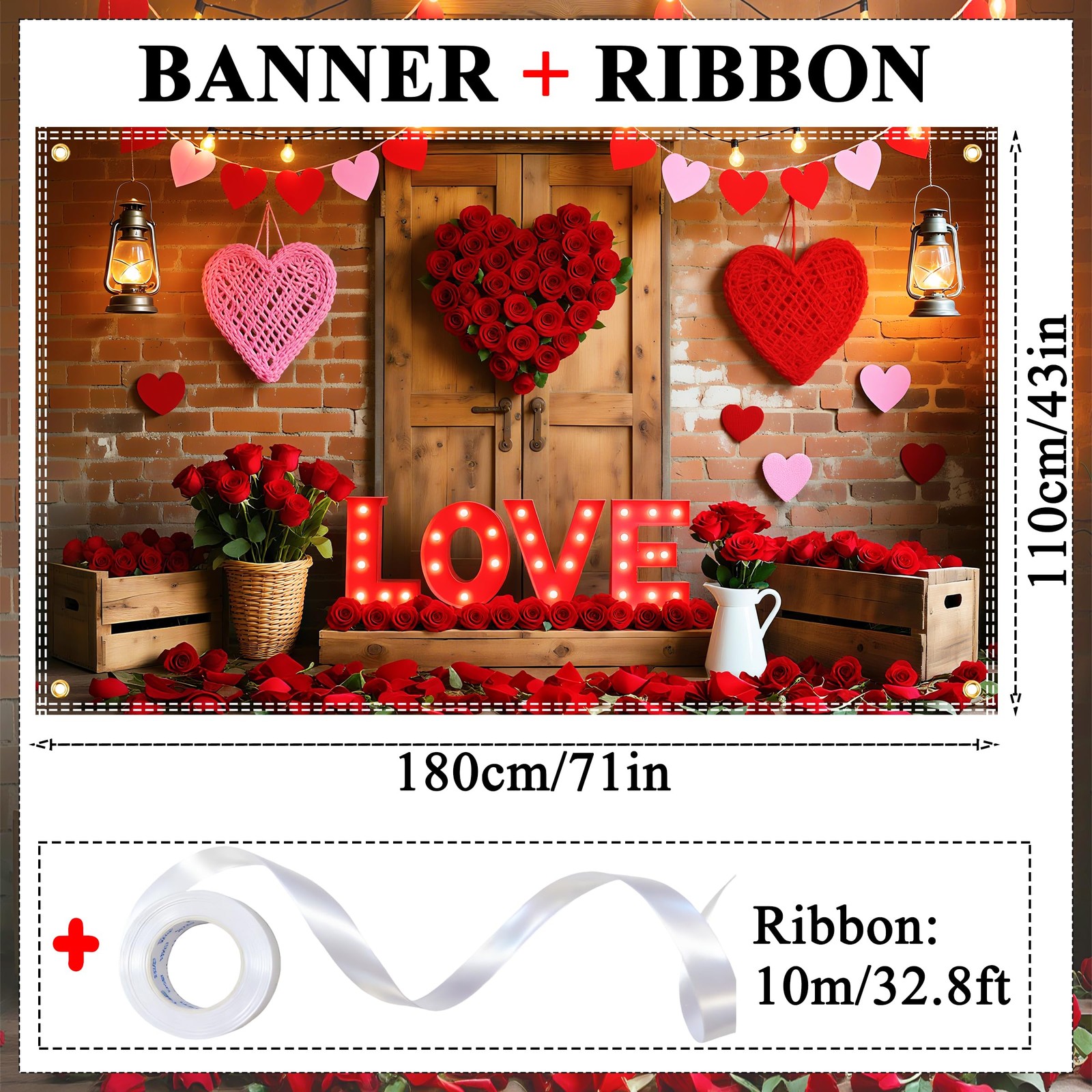 6×4 Feet Valentine’s Day Backdrop Photography Polyester Photo Rustic Wood