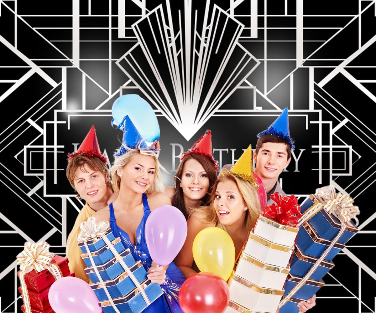 Black Silver Birthday Backdrop 10x8ft Photography Background for Party