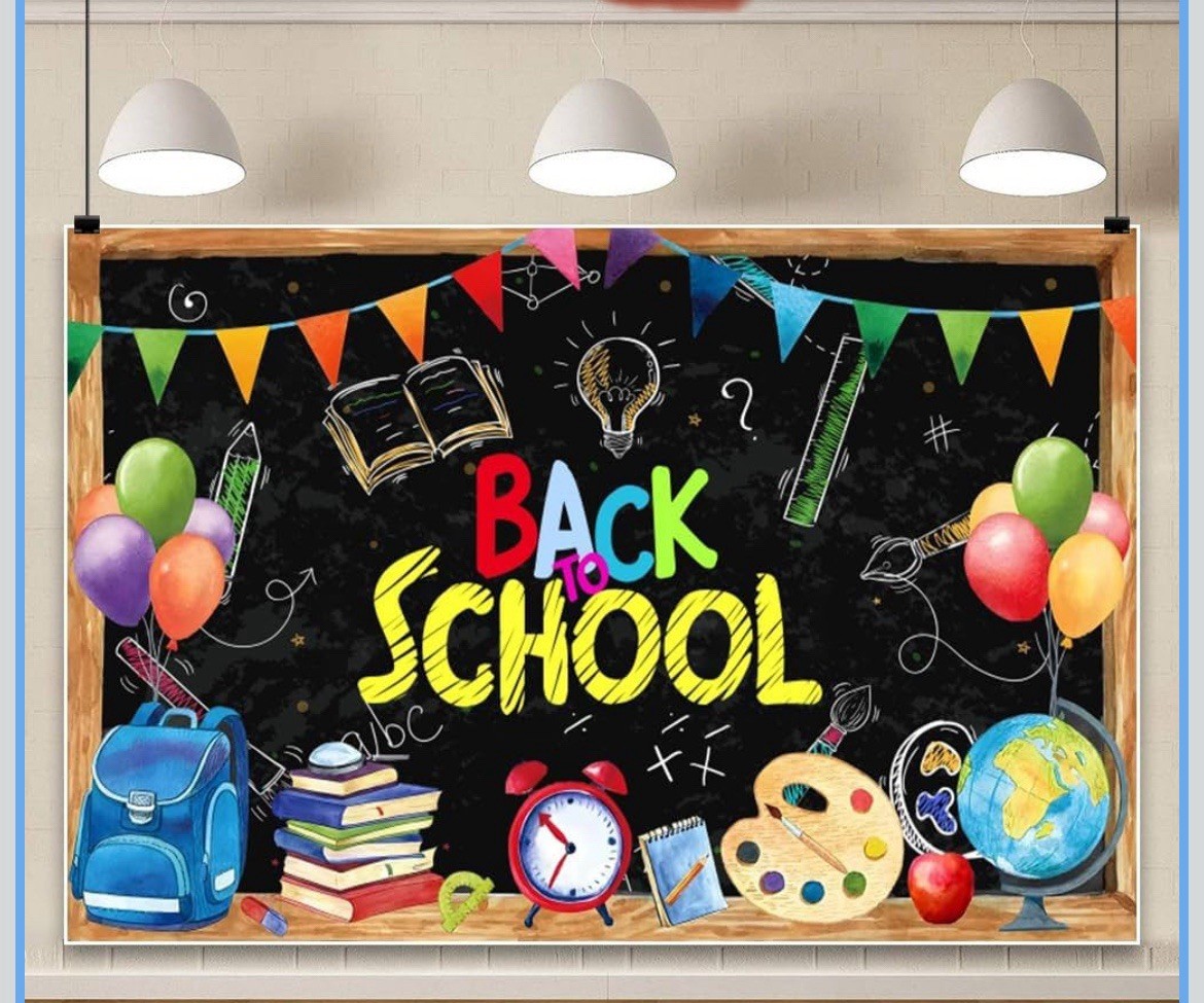 NEW Back To School BackDrop Chalkboard Backpack Globe Photo Prop 10ft x 8ft