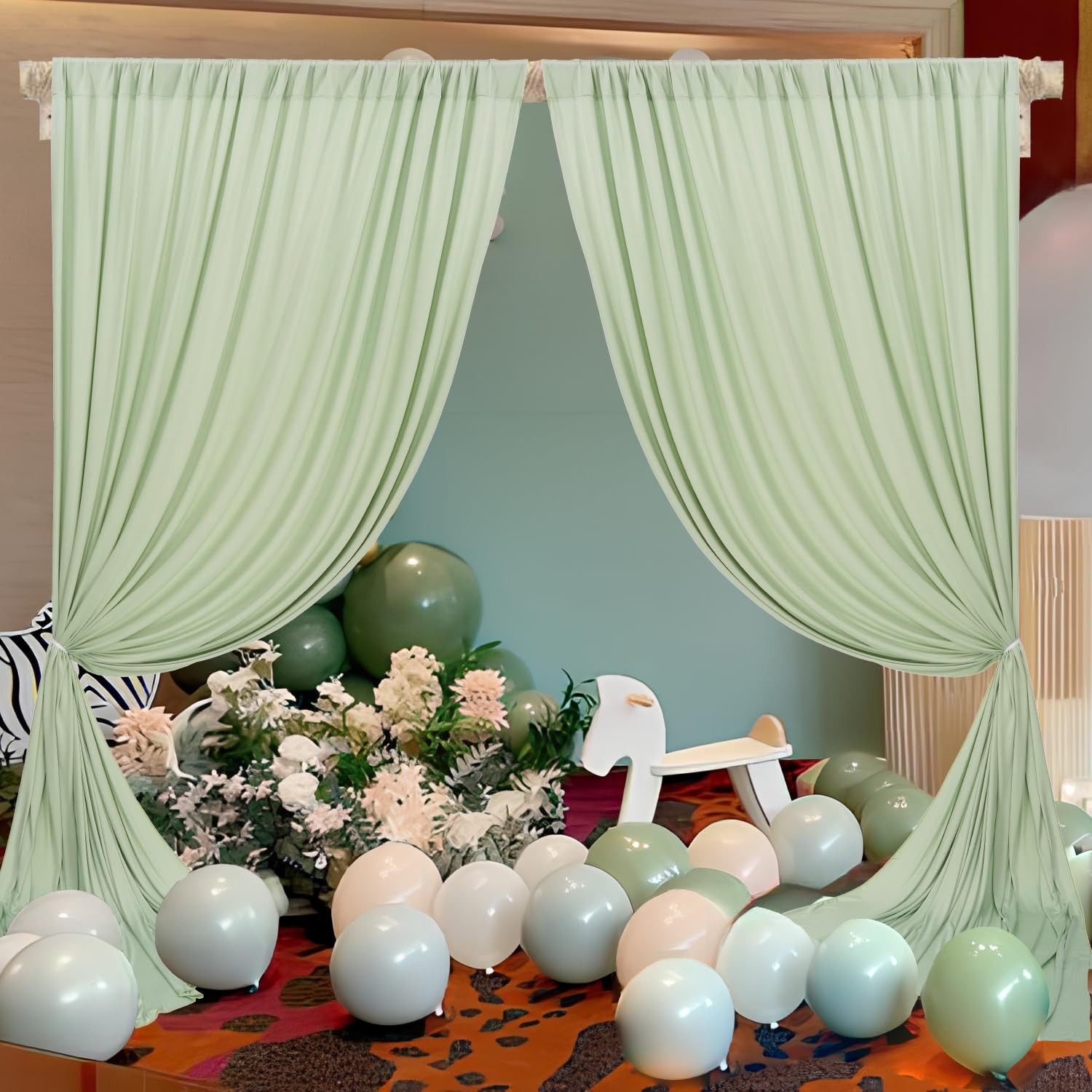 2 Packs 5.5x10ft Photography Backdrop Drapes, Sage Green, Wedding, Party, Stage