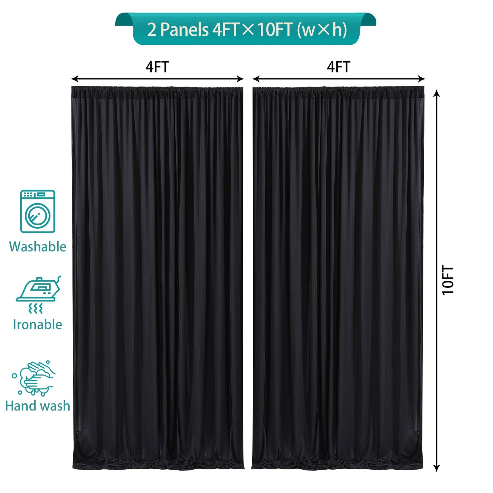 Black Backdrop Curtains for Party 8x10ft 2 Panels Wrinkle-Free Polyester