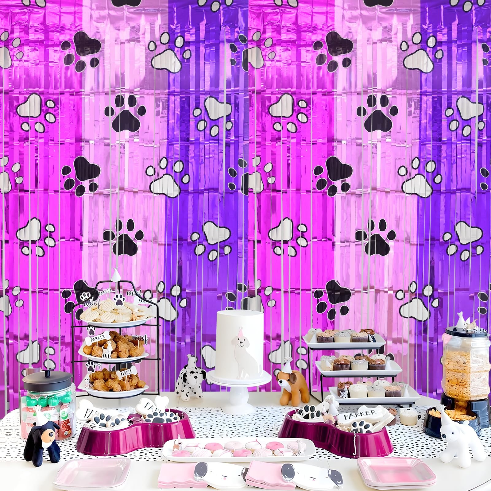 Pink Paw Birthday Decorations, 2 Pack Pink and Light Purple Birthday Party Su…