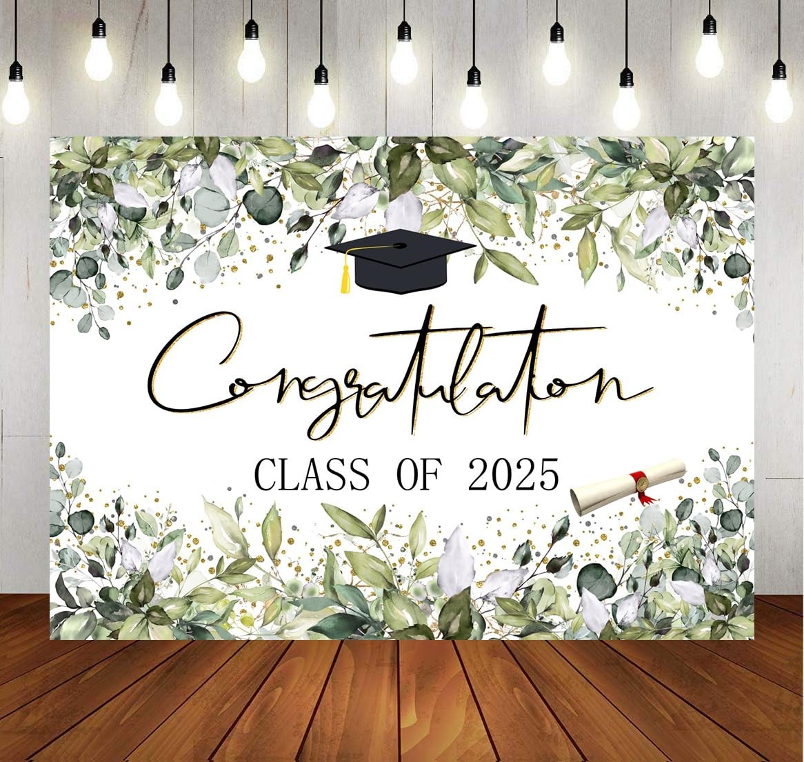 7X5ft Class of 2025 Backdrop, X-250, Green Leaves, Graduation, Photography