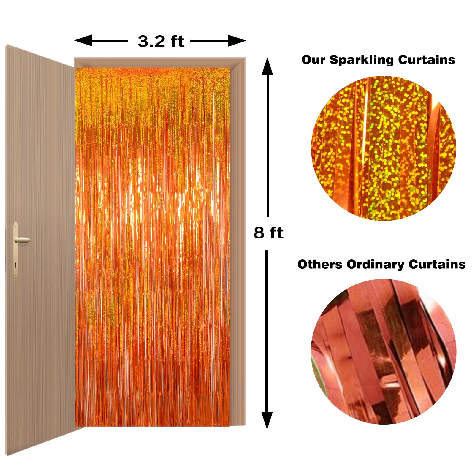 Orange Thicker Metallic Tinsel Foil Fringe Curtains Backdrop Streamers 3 Pack