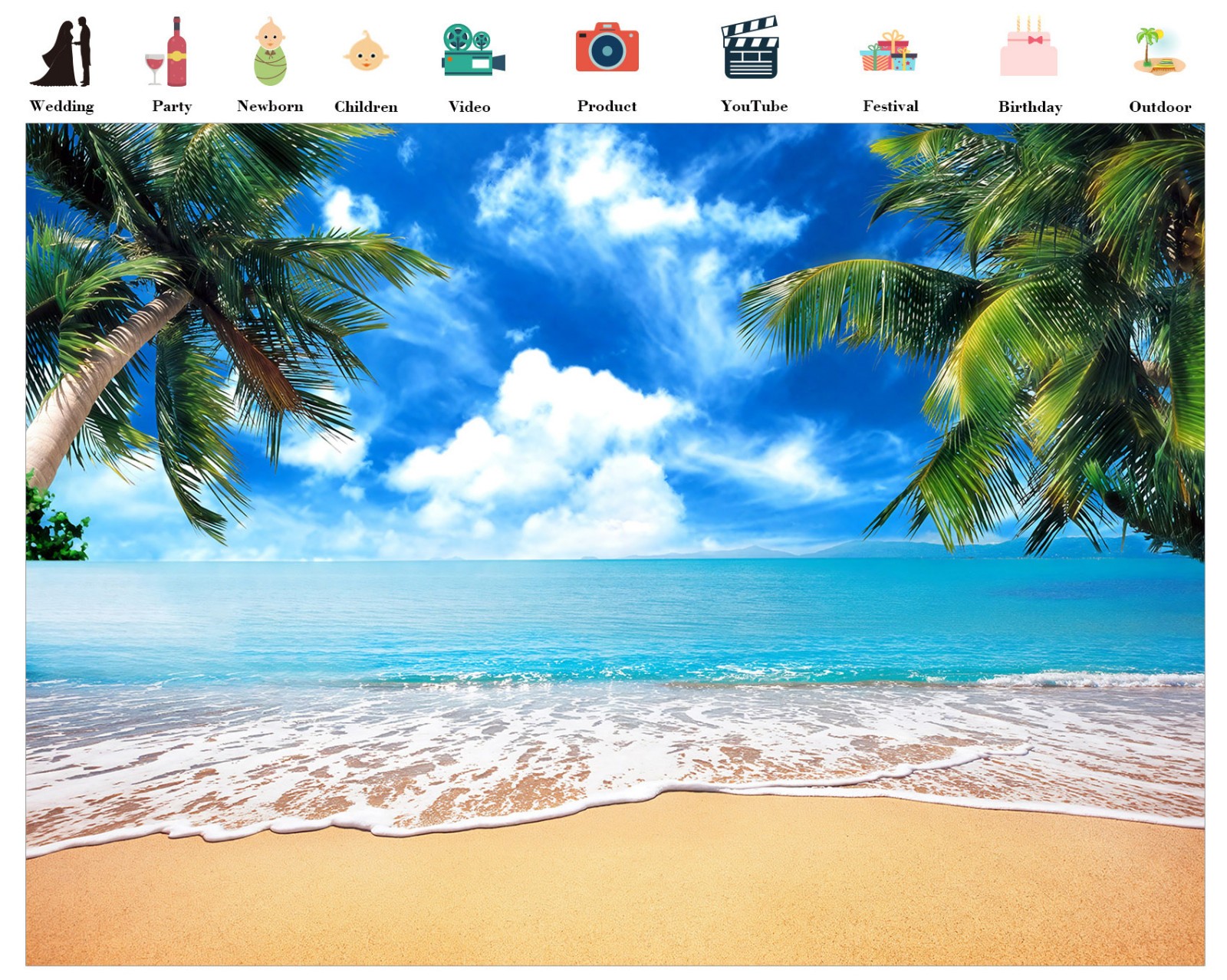 10x8ft Beach Backdrop Tropical Hawaiian Luau Party Background for Photography