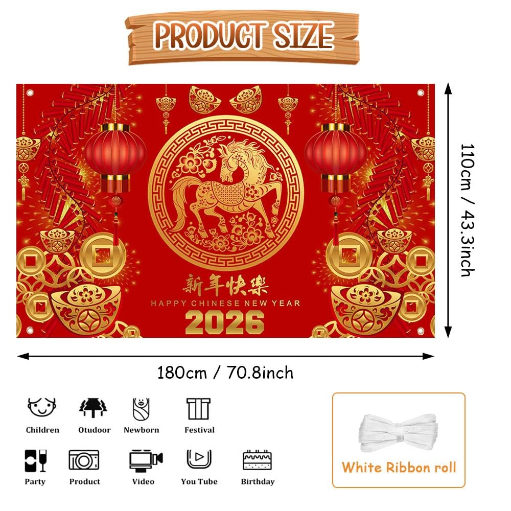 AIBIIN 2026 Happy Chinese New Year Backdrop 2026 Lunar Year of The Horse Luck…