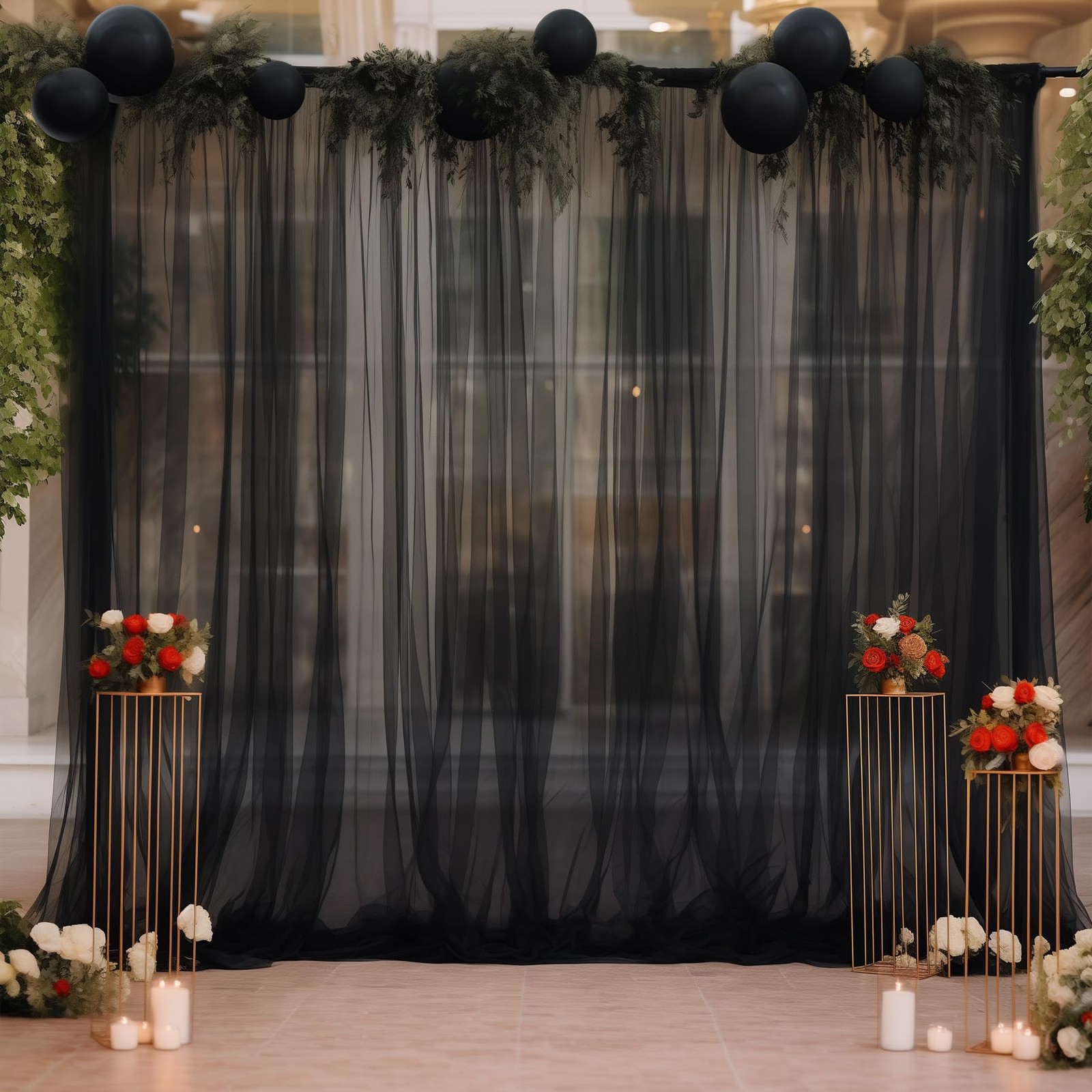Black Sheer Backdrop Curtain 10x10ft Party Wedding Photo Background