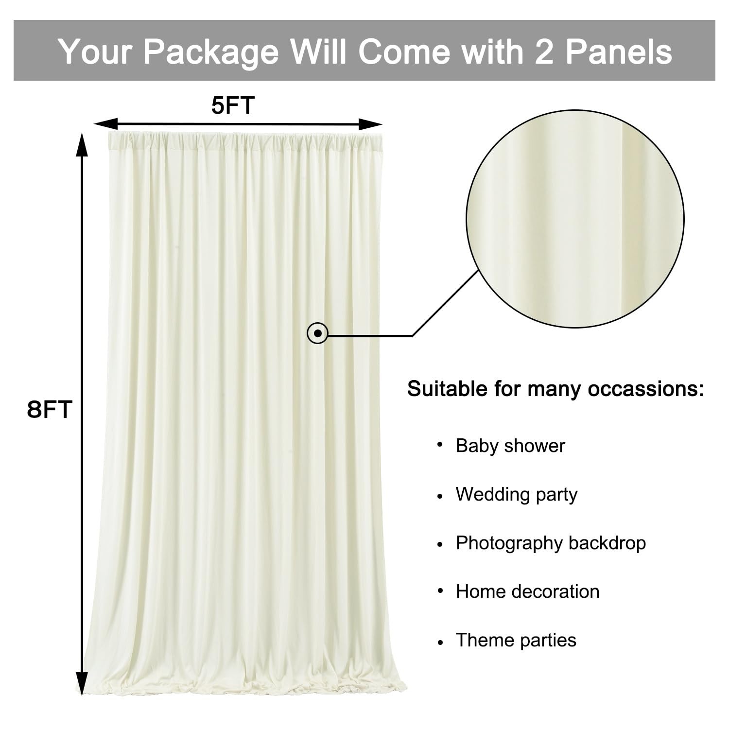 10 ft x 8 ft Free Ivory Backdrop Curtain for Wedding Parties, Polyester Ivory…