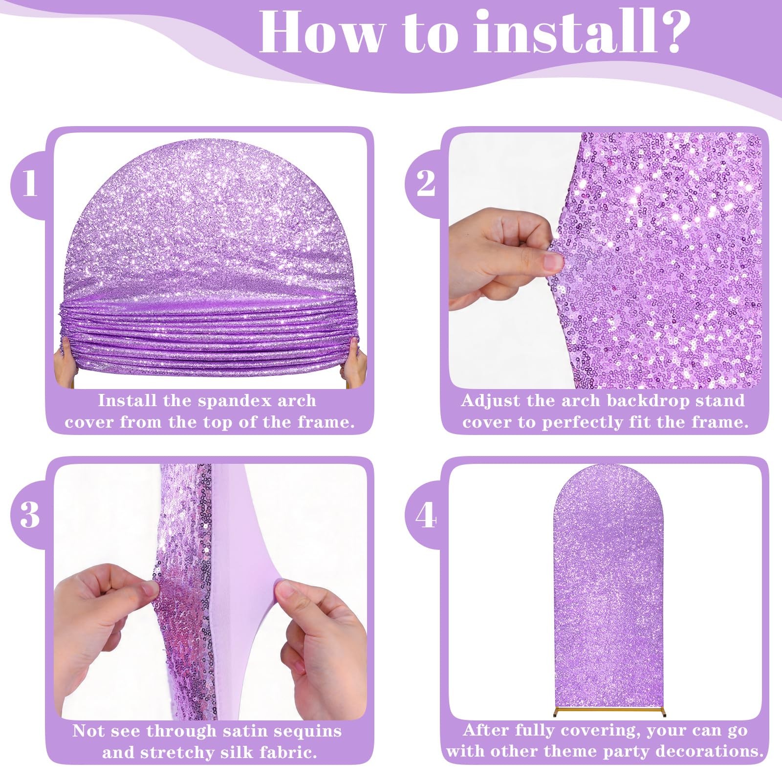 6.6FT Bling Arch Backdrop Cover – Lavender Sequin Wedding Arch Stand Cover Ro…