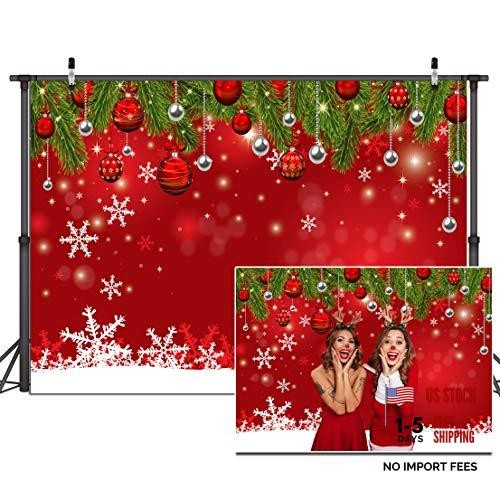 Red Christmas Backdrop – Snowflake New Year Eve Photography – 7x5ft