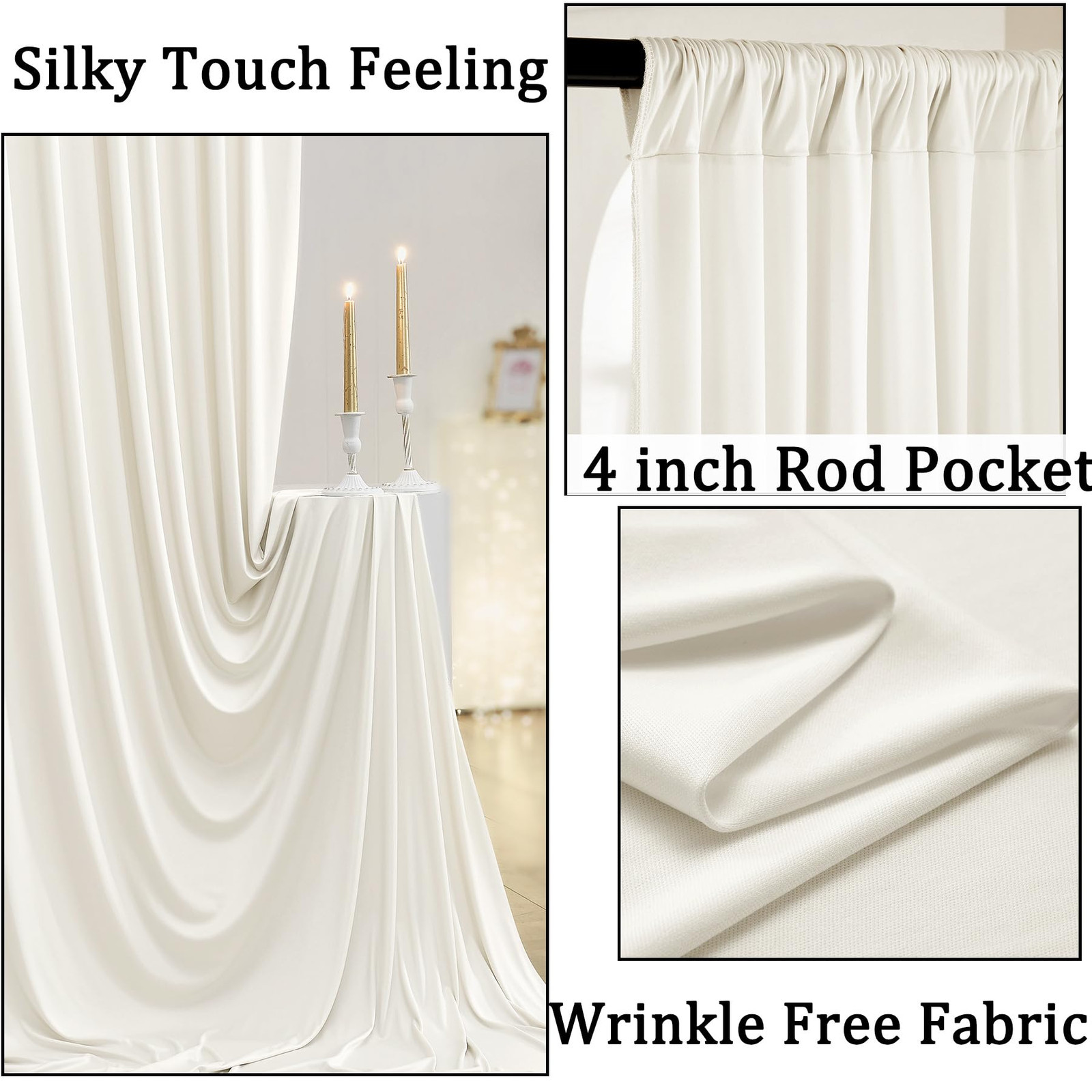 10ft x 10ft Wrinkle Free Ivory Backdrop Curtains for Parties, Polyester Photo…