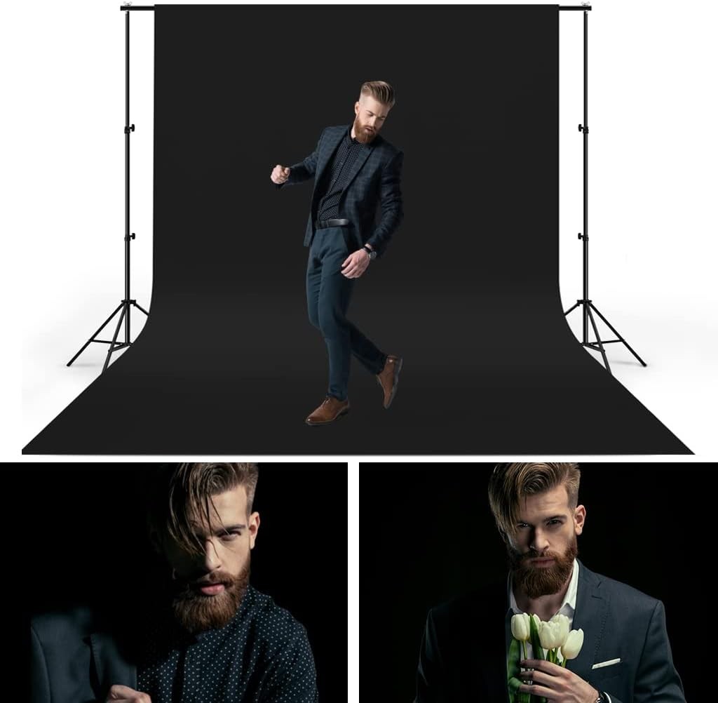 10x20ft Black Photo Backdrops for Photography, 2 Rod Pocket Backdrops Curtain
