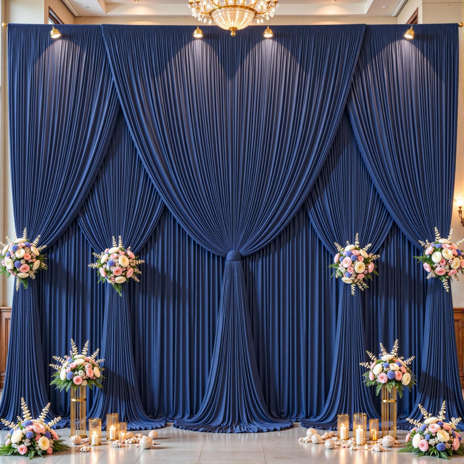 10 Panles Navy Blue Backdrop Curtains – W4′ x H10′(10 panels),