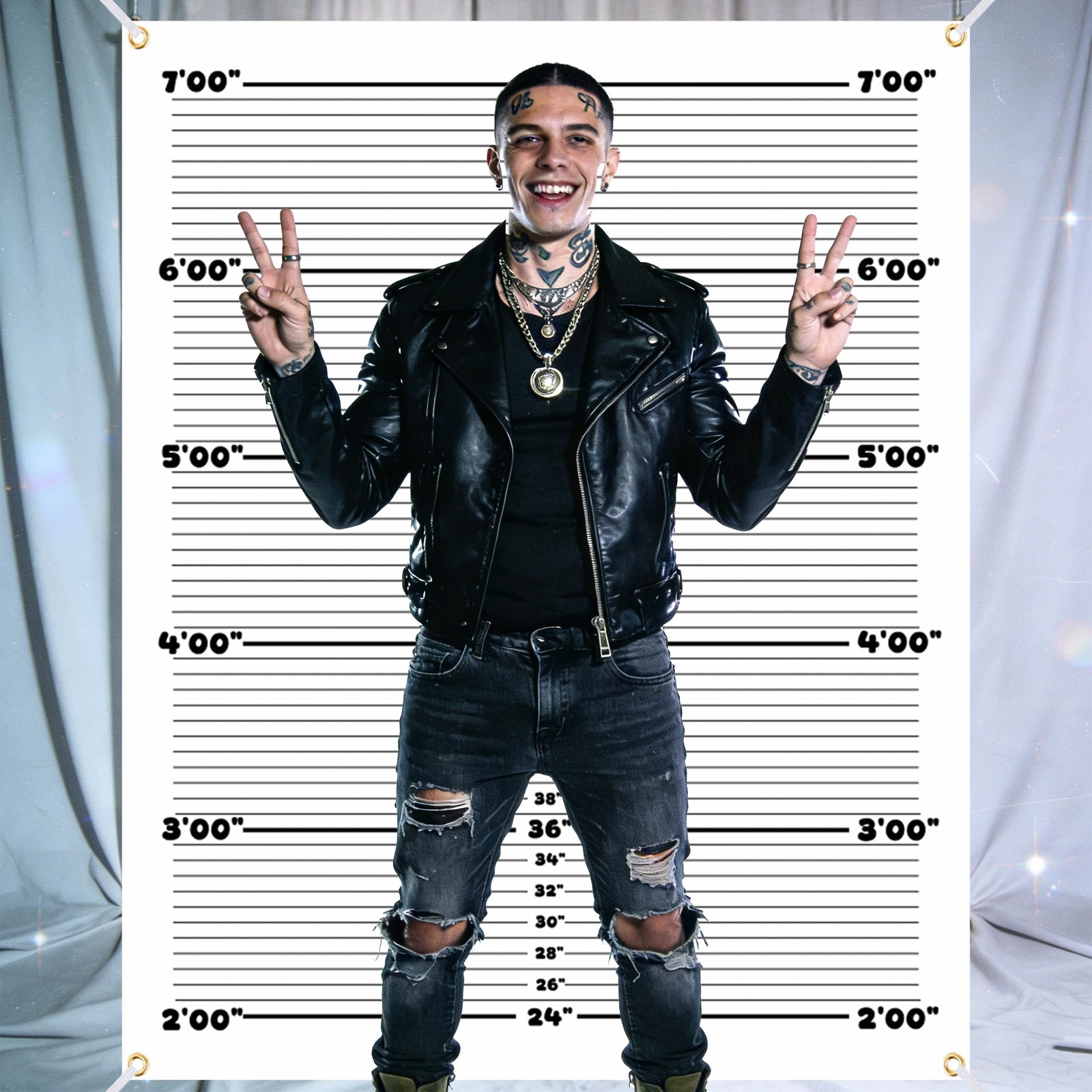 Mugshot Backdrop Photo Booth Banner 4.5 x 5.6 FT, 4.5×5.6FT,