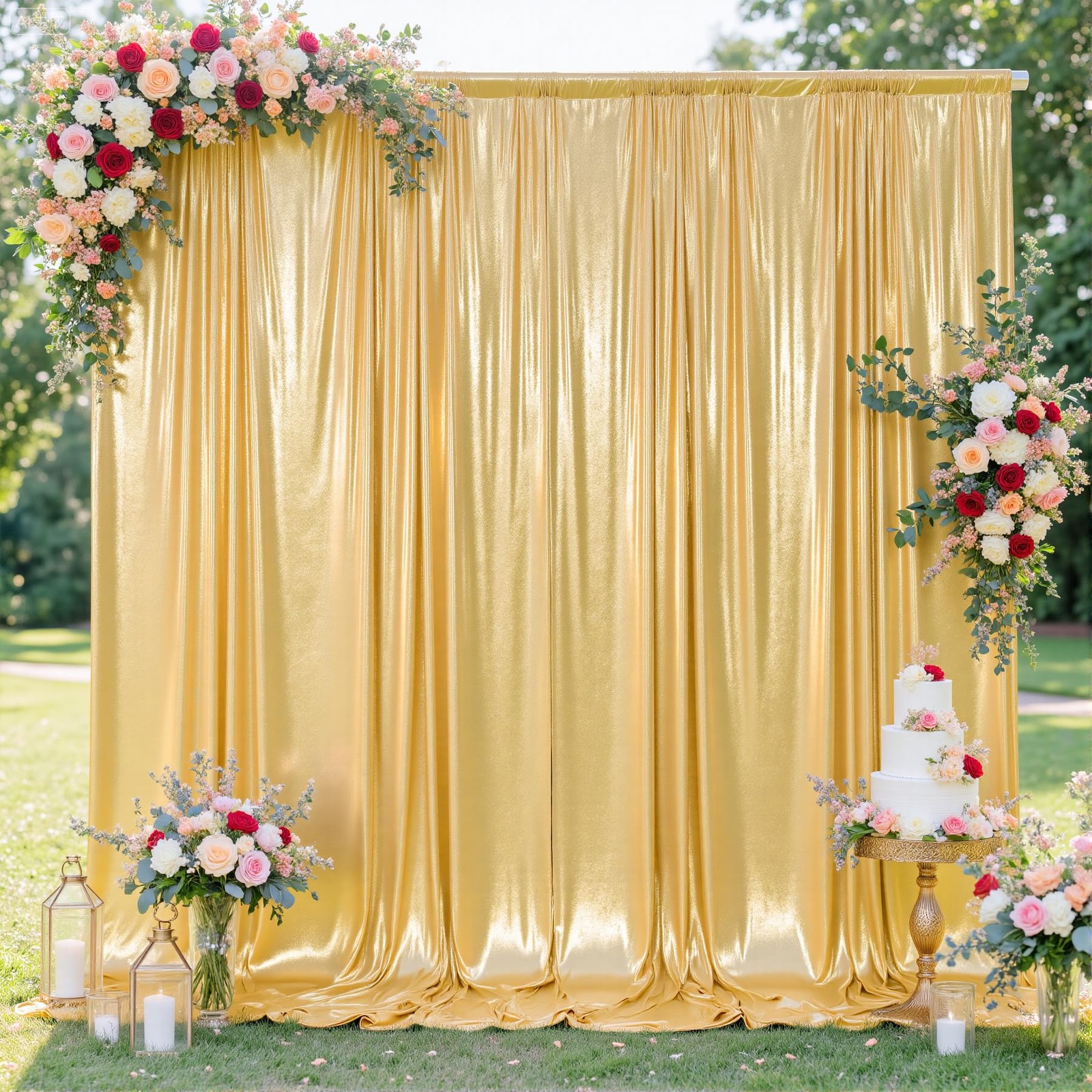 10x10FT Gold Sequin Backdrop – 2 Panels 5x10FT Wrinkle-Free Glitter Drapes fo…
