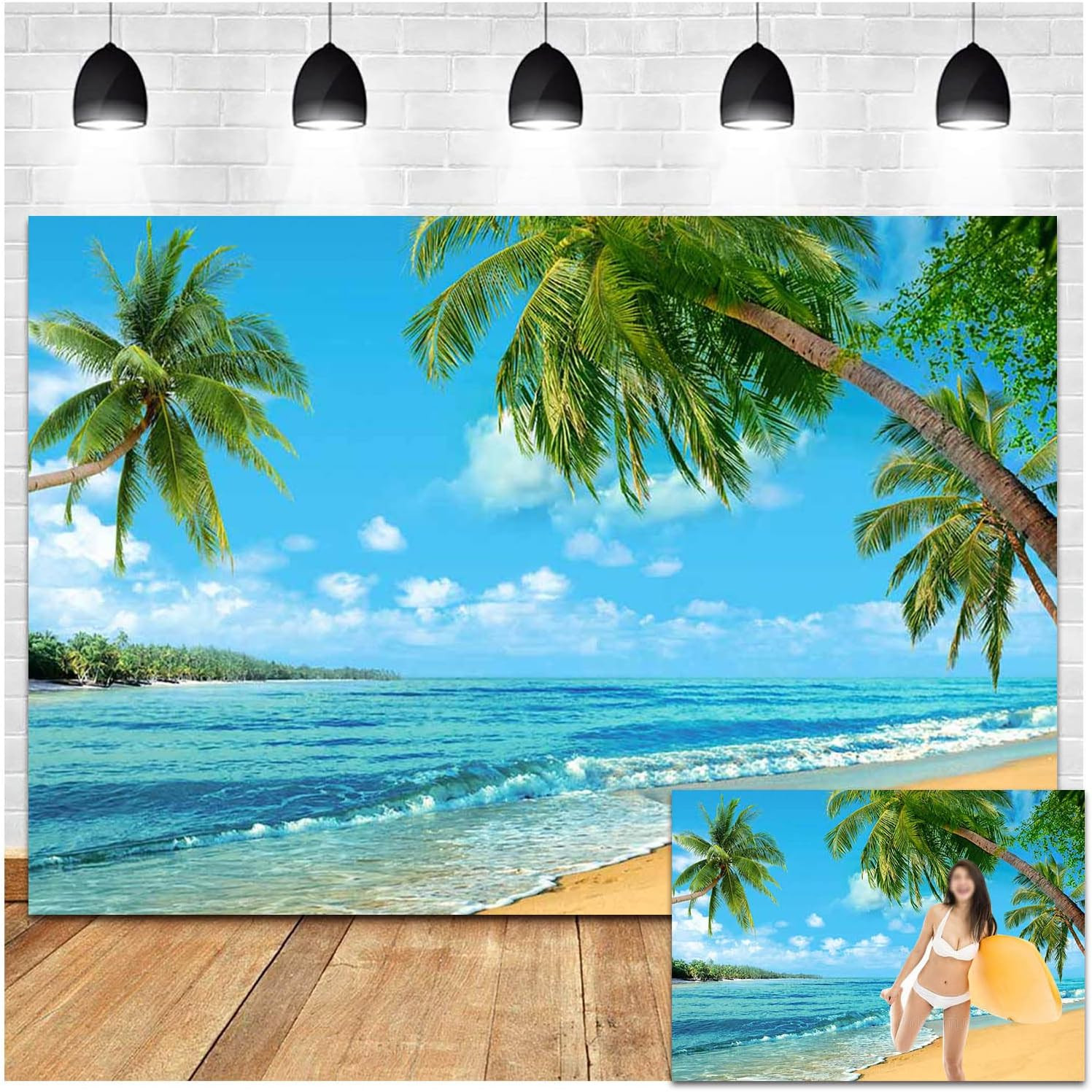 Summer Tropical Hawaii Palm Tree or Beach Photography Backdrops 7X5FT Blue Sea S