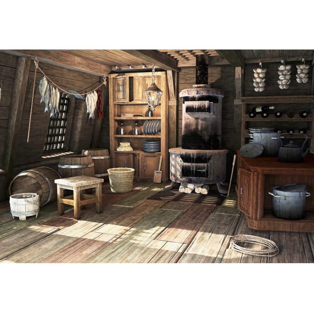 8x6ft Rustic Old Kitchen Backdrop Photography Background Cupboard Wood Floor
