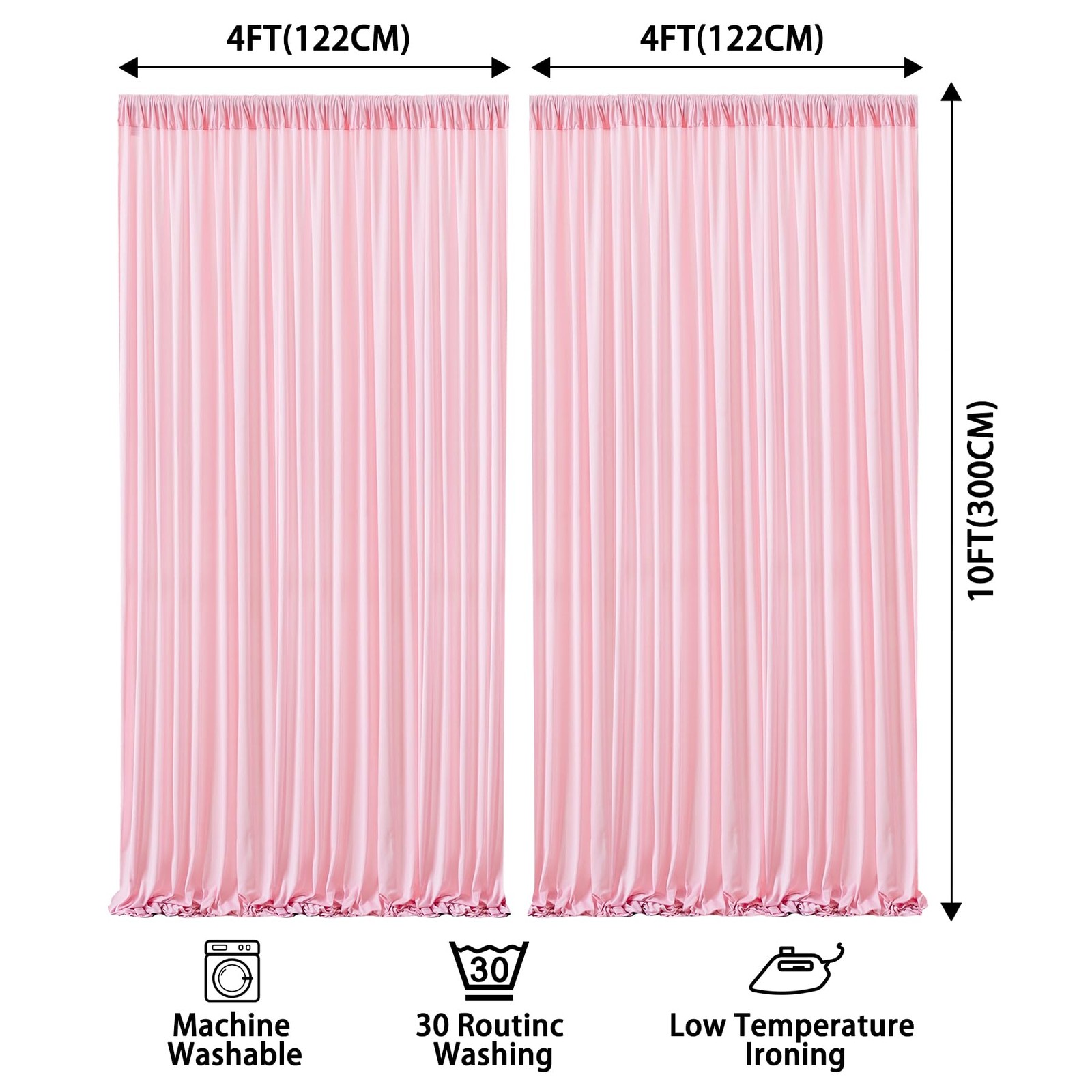 8x10FT Baby Pink Backdrop Curtains 2 Panels 4x10FT Polyester Wedding Decor