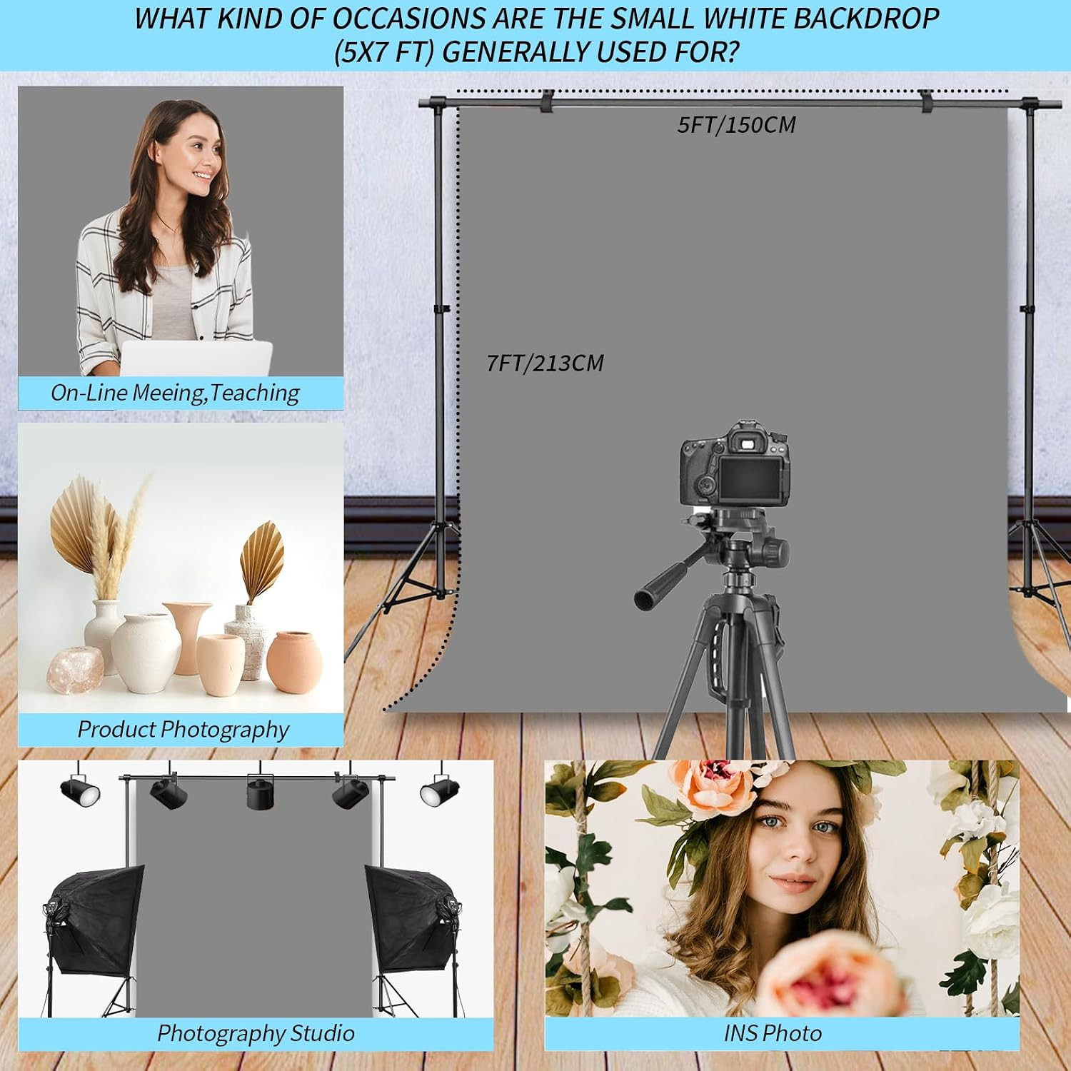Gery 5×7 Ft Photo Backdrop for Weddings, Birthdays, and Graduations