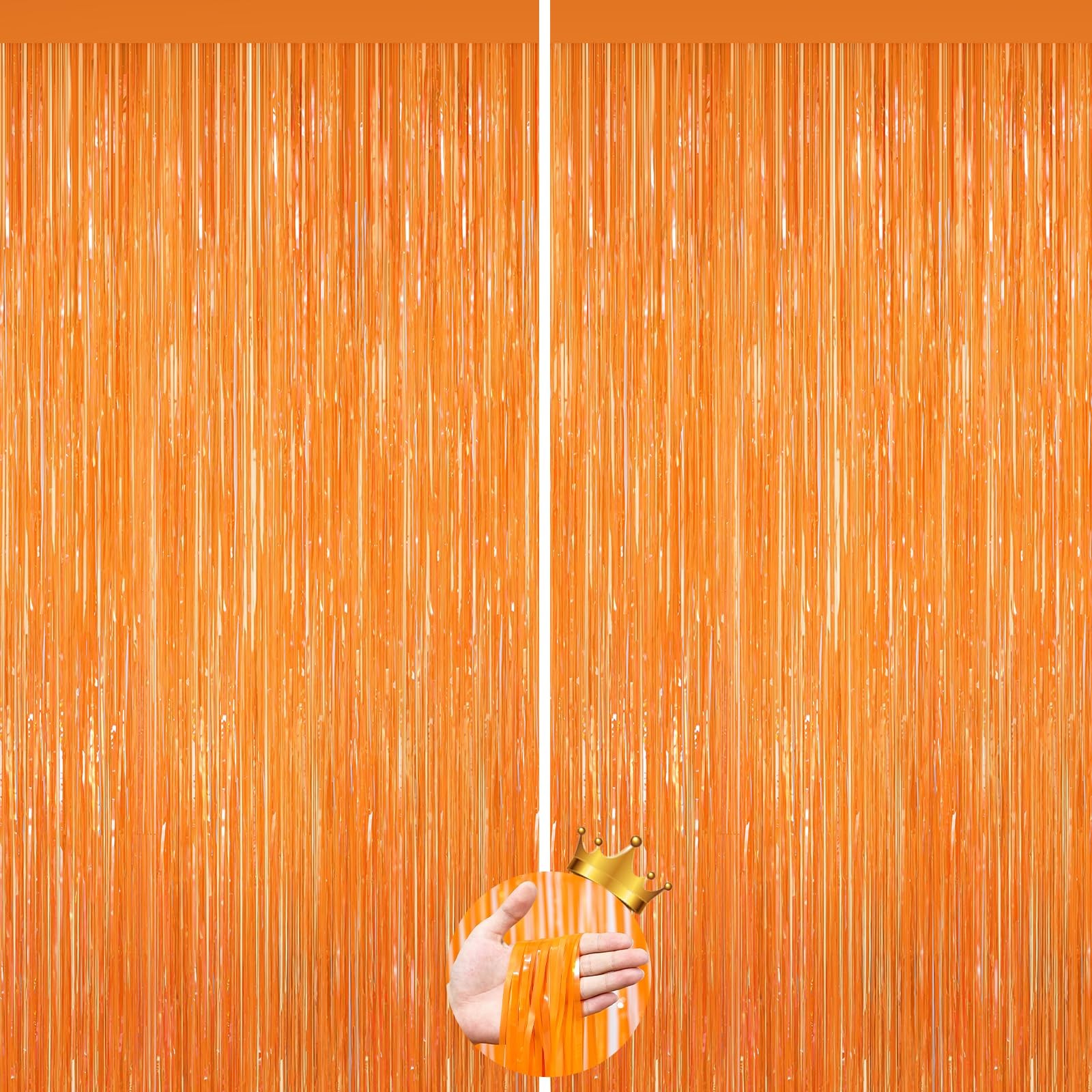2 PCS Orange Tinsel Backdrop Curtains Metallic Foil Fringe Streamer Party