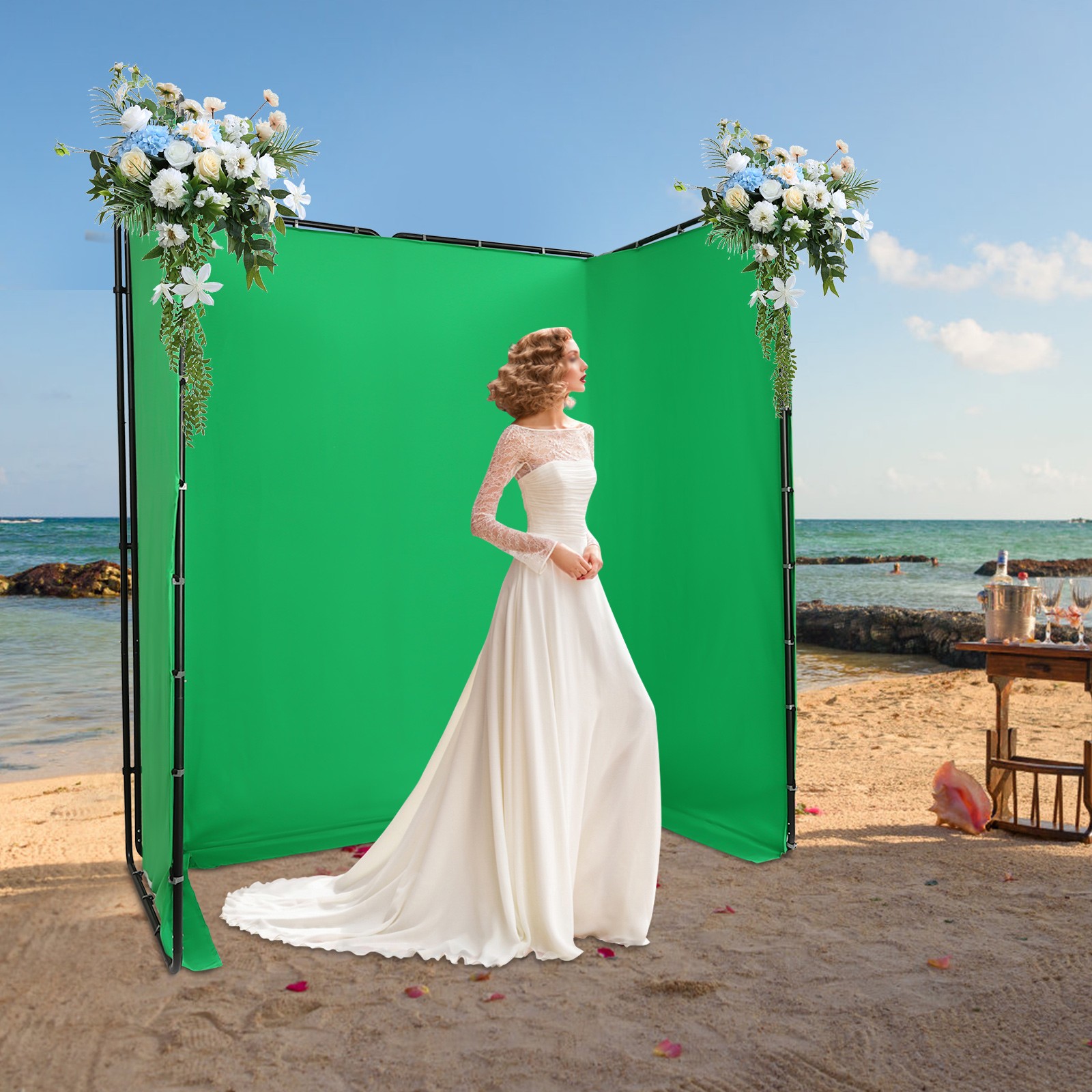 12.73*7.55ft Photography Backdrop Stand Kit with Green Cloth For Photo Studio
