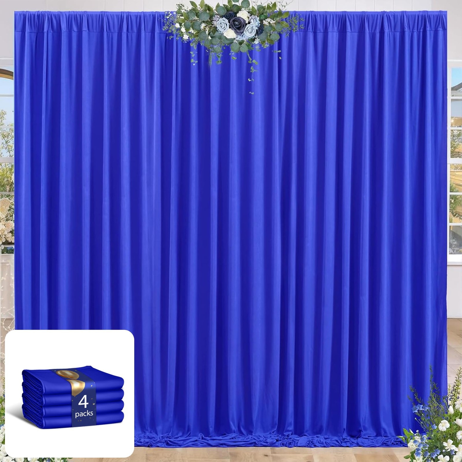 16 x 10ft Royal Blue Backdrop Curtains 4 Panels for Graduations Retirement Ph…