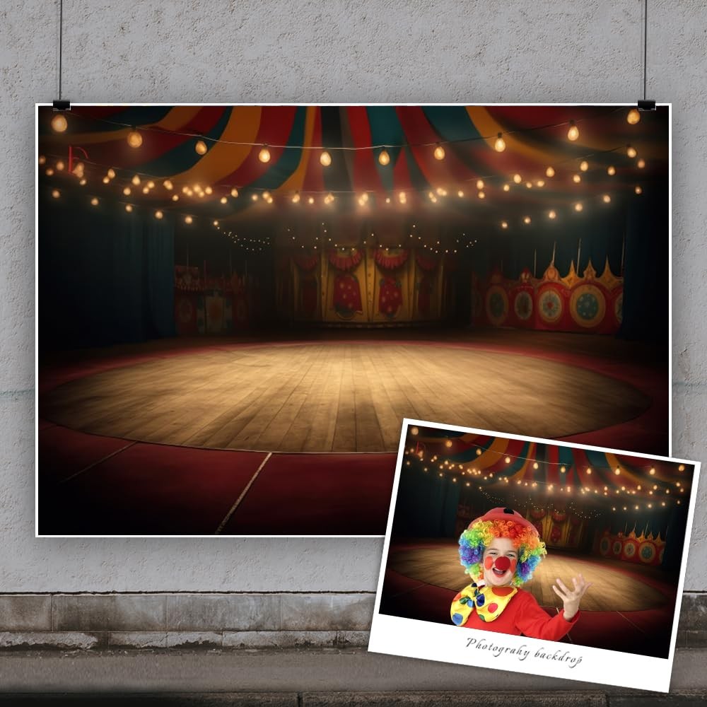 10x8FT Circus Stage Tent Interior Warm Lights Carnival Photography Backdrop
