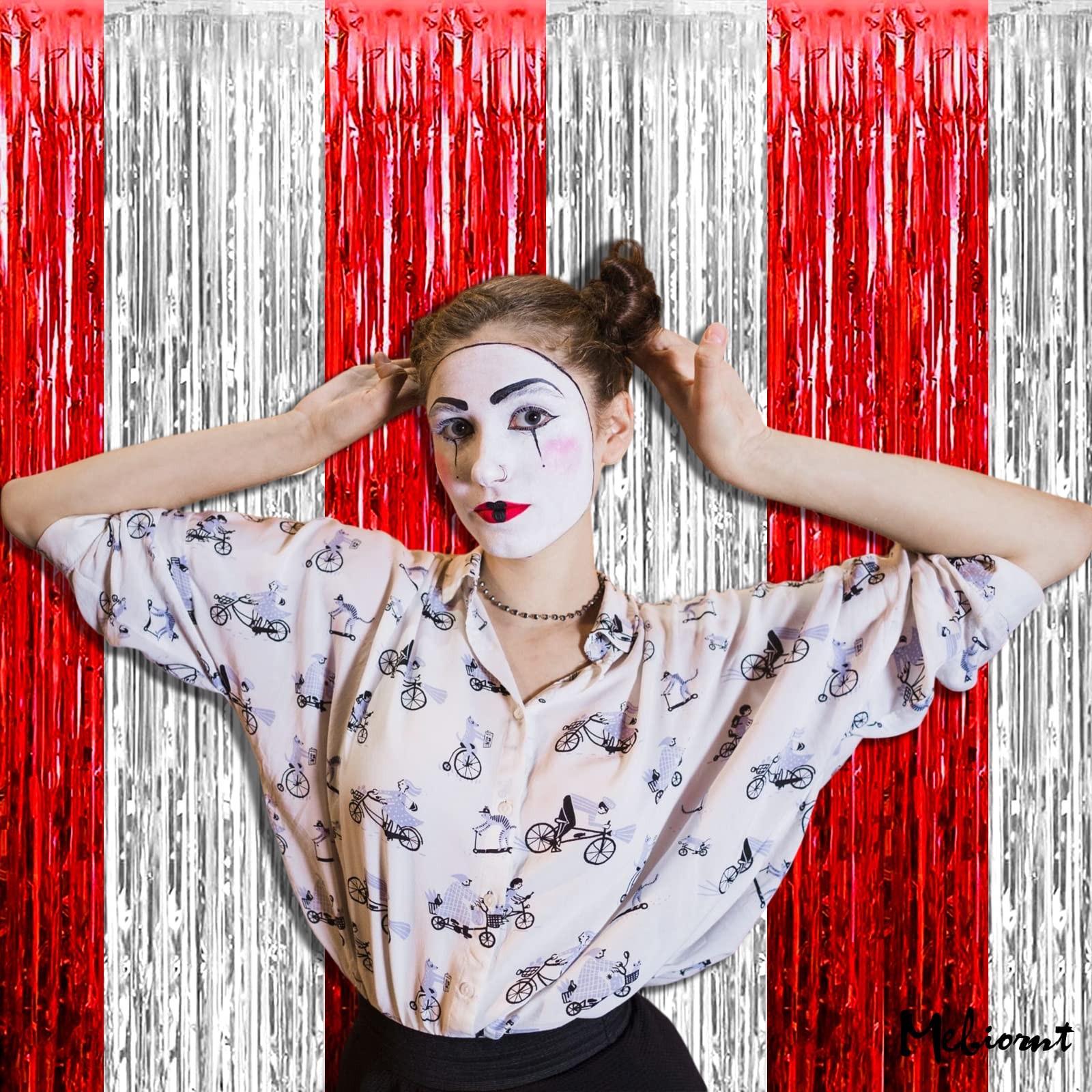 4 PCS 3.2×8.2Ft Red Silver Fringe Curtain Backdrop Metallic Tinsel Foil