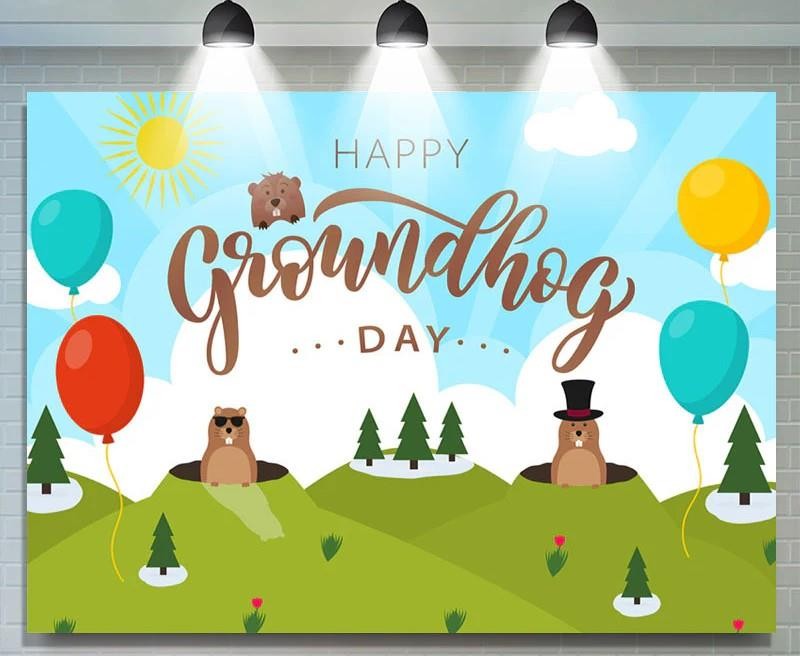NEW Blue Sky Green Hill Balloon Groundhog Day Backdrop 5 x 7 FEET Large