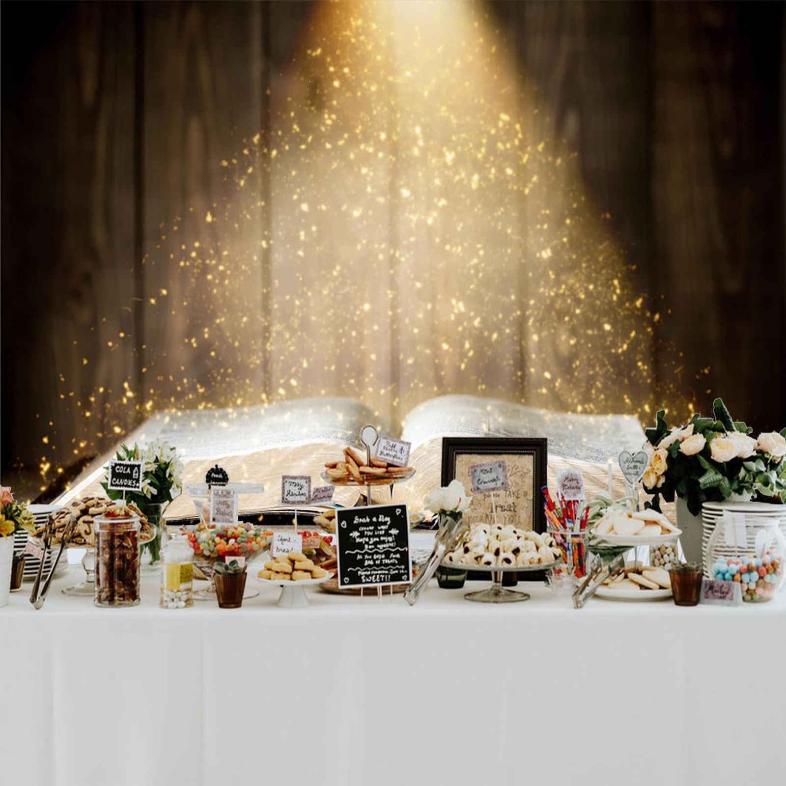 7×5 Ft Magic Book Backdrop Enchanted Wizard Dreamy Gold Light Photography