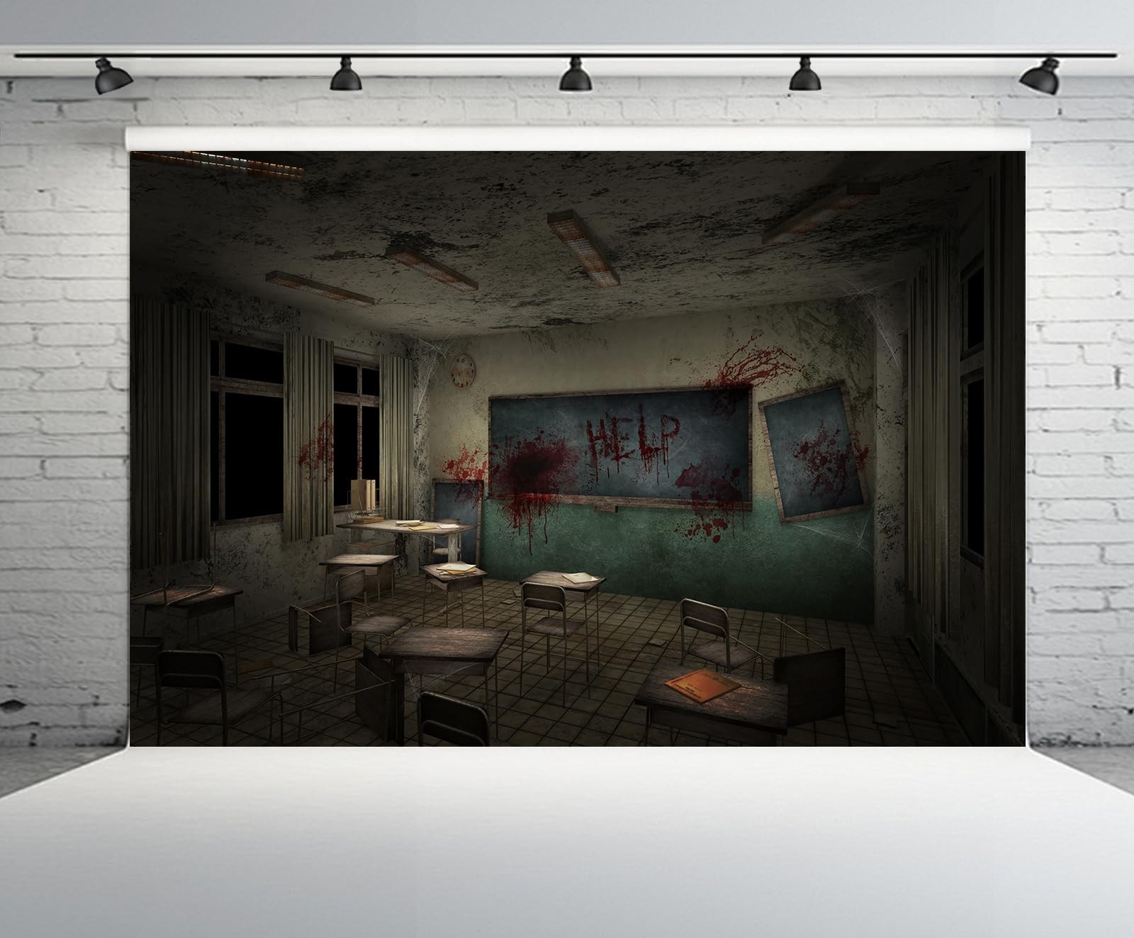 7x5FT Abandoned Old School Creepy Classroom Bloodstained Haunted Backdrop