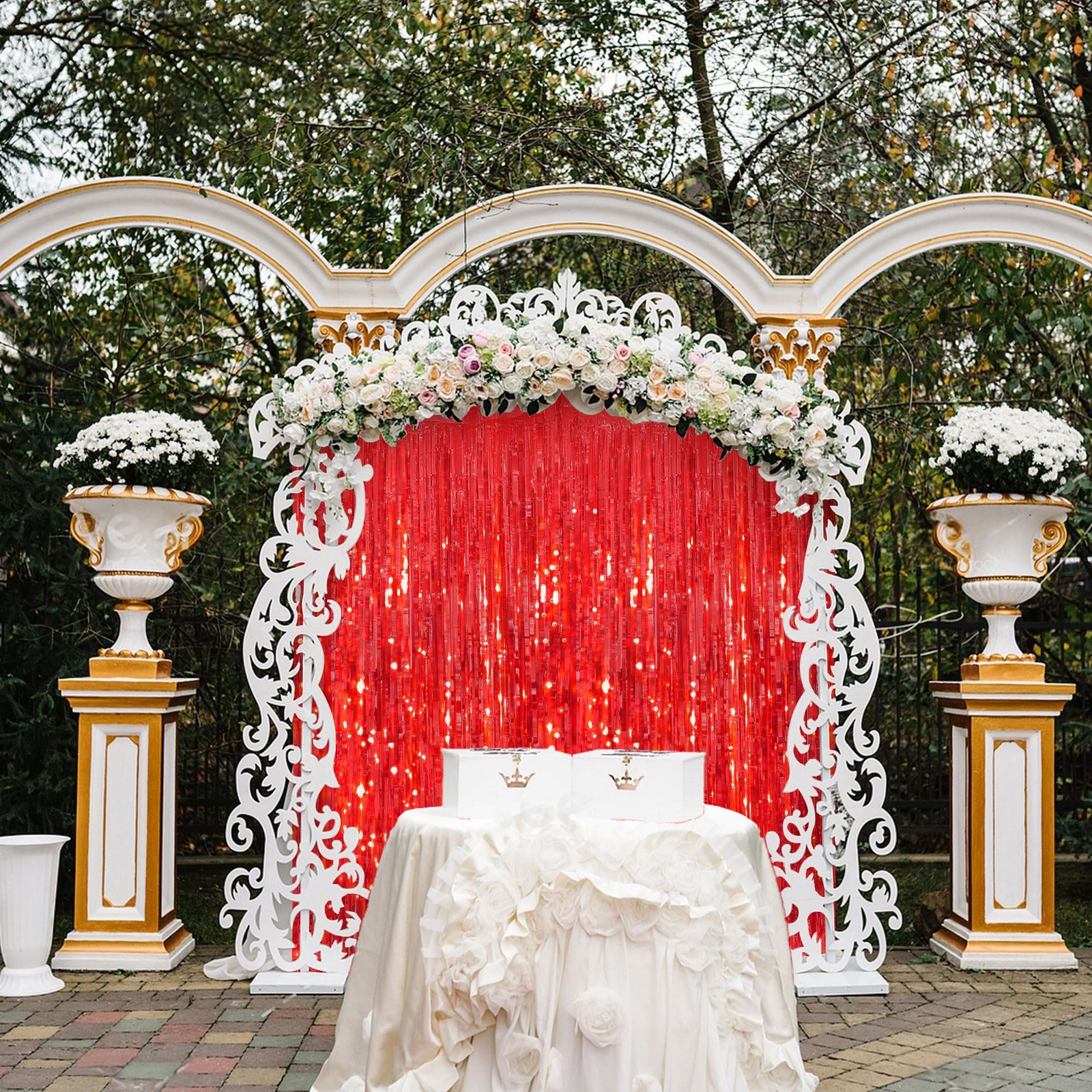 5 PCS Red Tinsel Backdrop 3.28×6.56 FT Glitter Foil Fringe Curtain Party