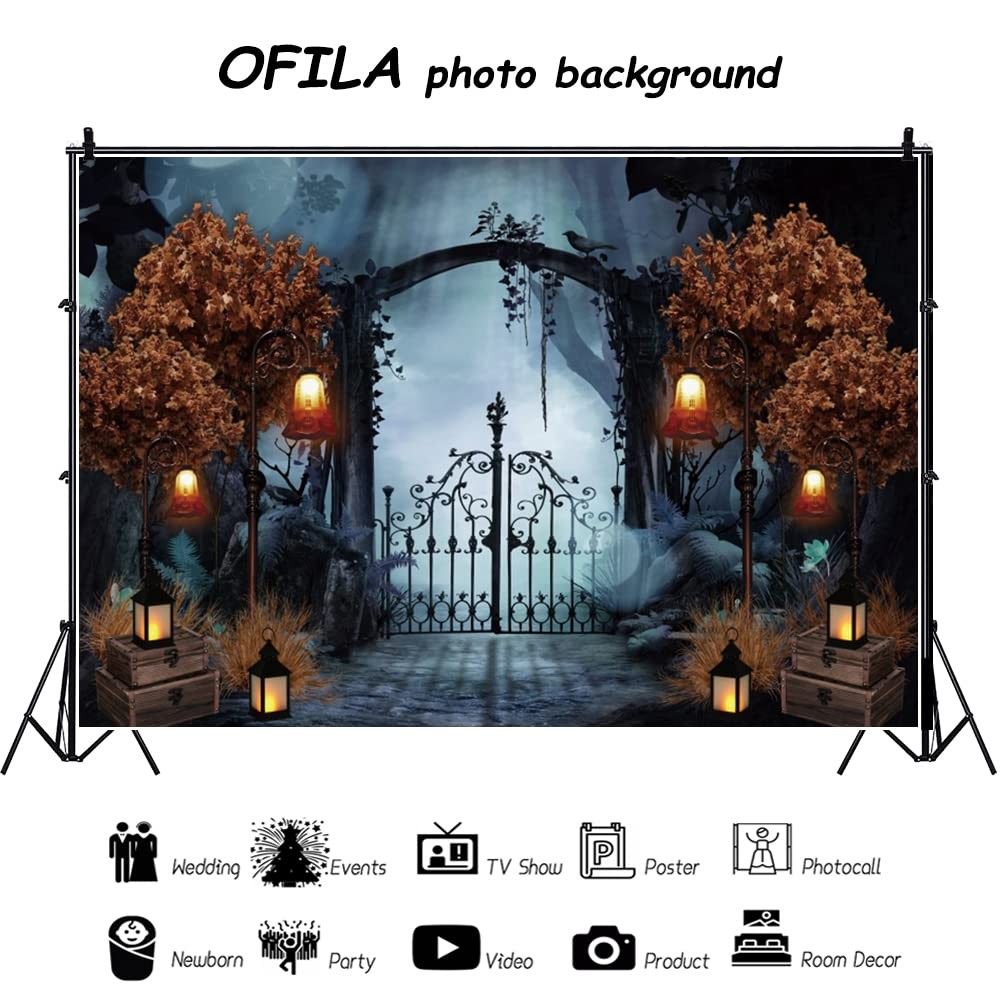 10x8ft Fabric Halloween Backdrop Horror Cemetery Iron Gate Scary Studio