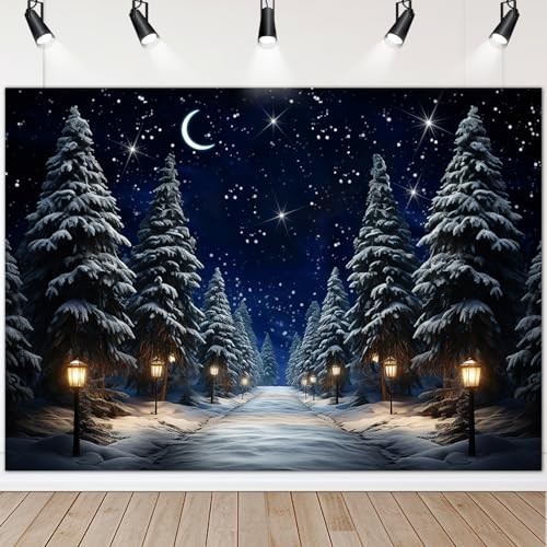 8×6 ft Pine Forest Snowing Night Backdrop – Pine Forest Scene