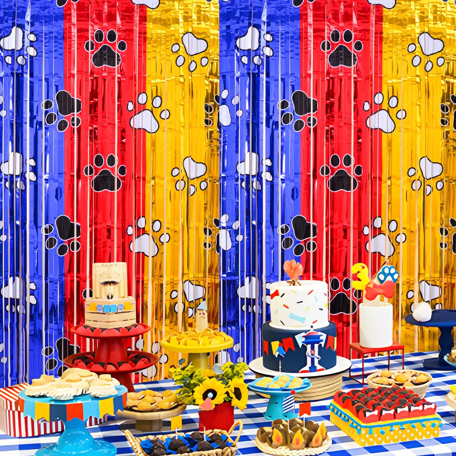 Paw Birthday Decorations, 2 Pack Gold Red and Blue Paw Birthday Party Supplie…
