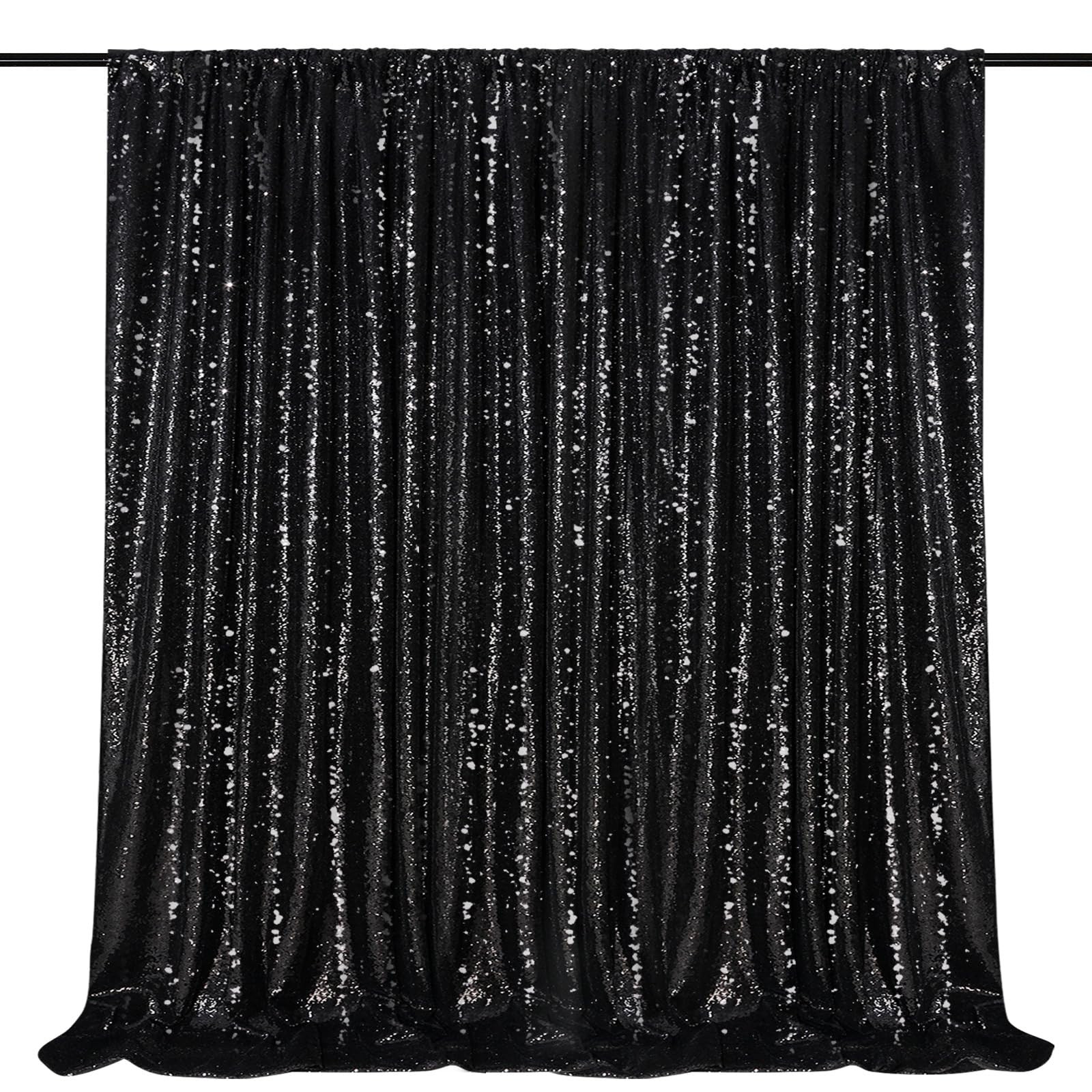 Black Sequin Backdrop Curtain 7ft x 7ft Glitter Photo Booth Backdrop for Wedd…