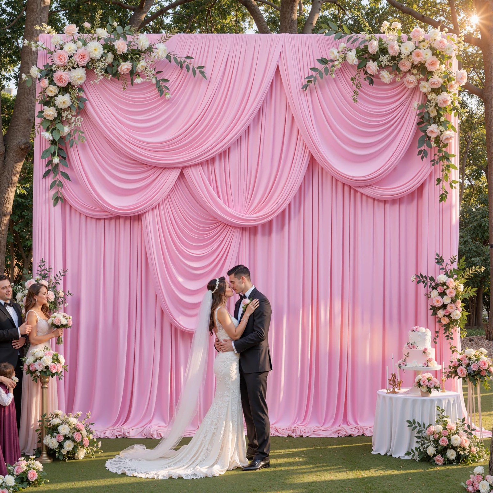 50ft x 14ft Pink Backdrop Curtains, 10 Panels 5′(W) x 14′(H), 10 panels, pink