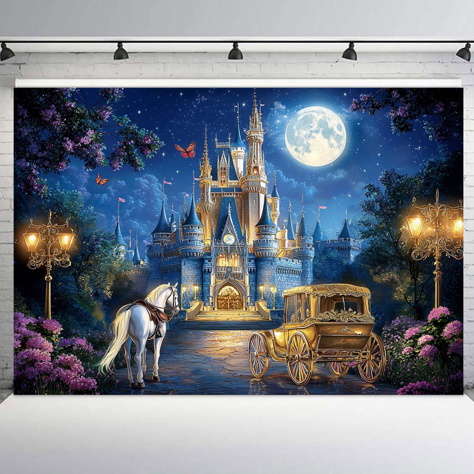 10x8ft Garden Floral Starry Princess Castle Vinyl Backdrop Photo Background