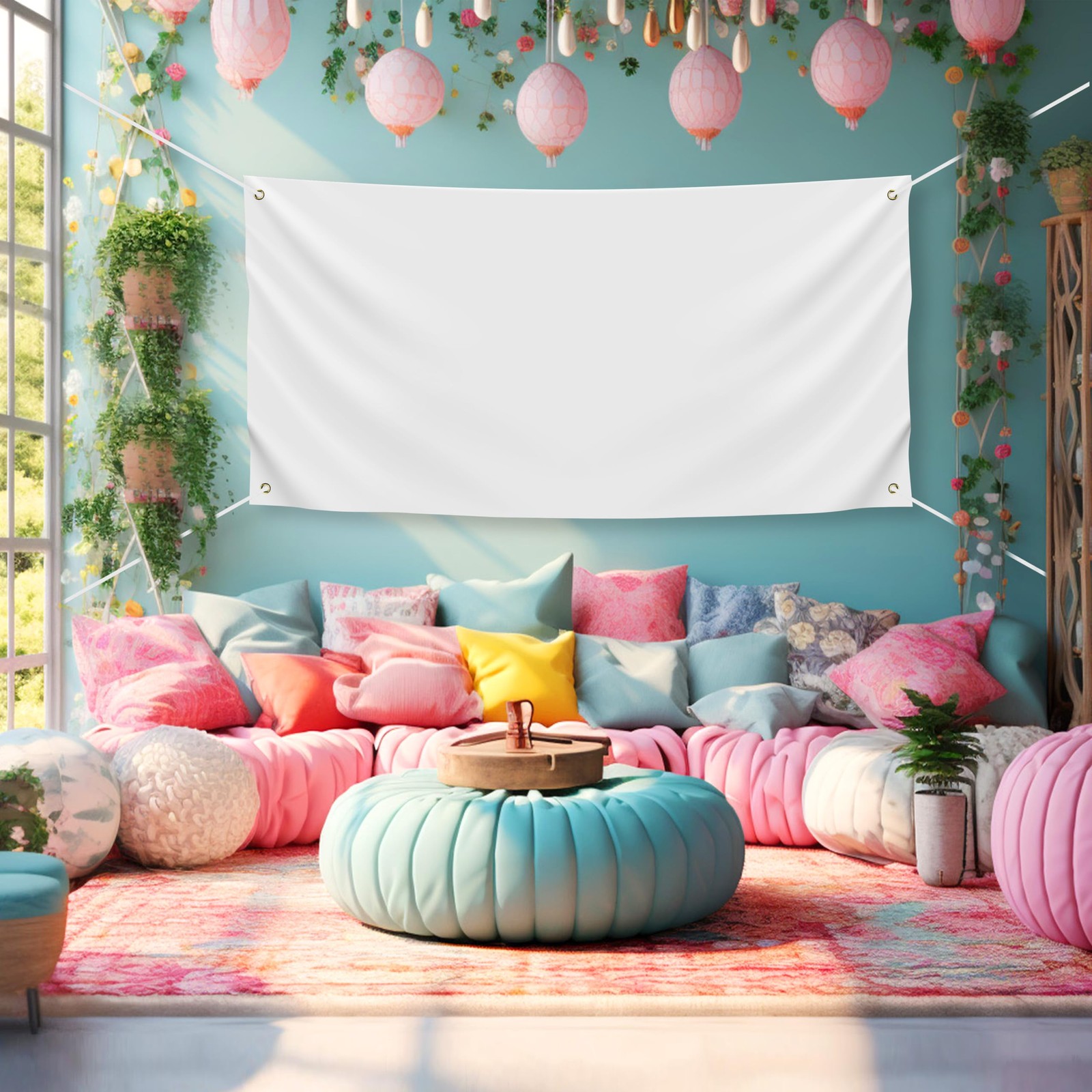 Blank DIY Banners Polyester Oxford Cloth White Banner with Hanging Rope for W…