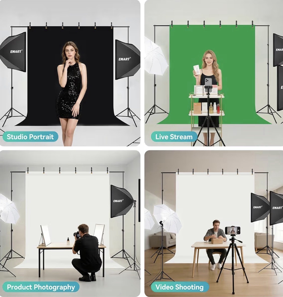 EMART 8.5 x 10 ft Backdrop Support System, Professional Photography Lighting Kit