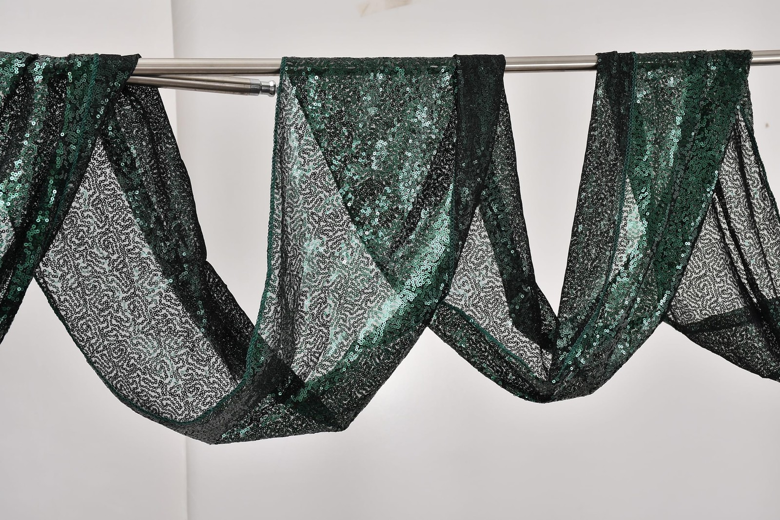 Wedding Arch Draping Fabric 1 Panel 12 Inch x 20ft Gold Sequin Dark Green